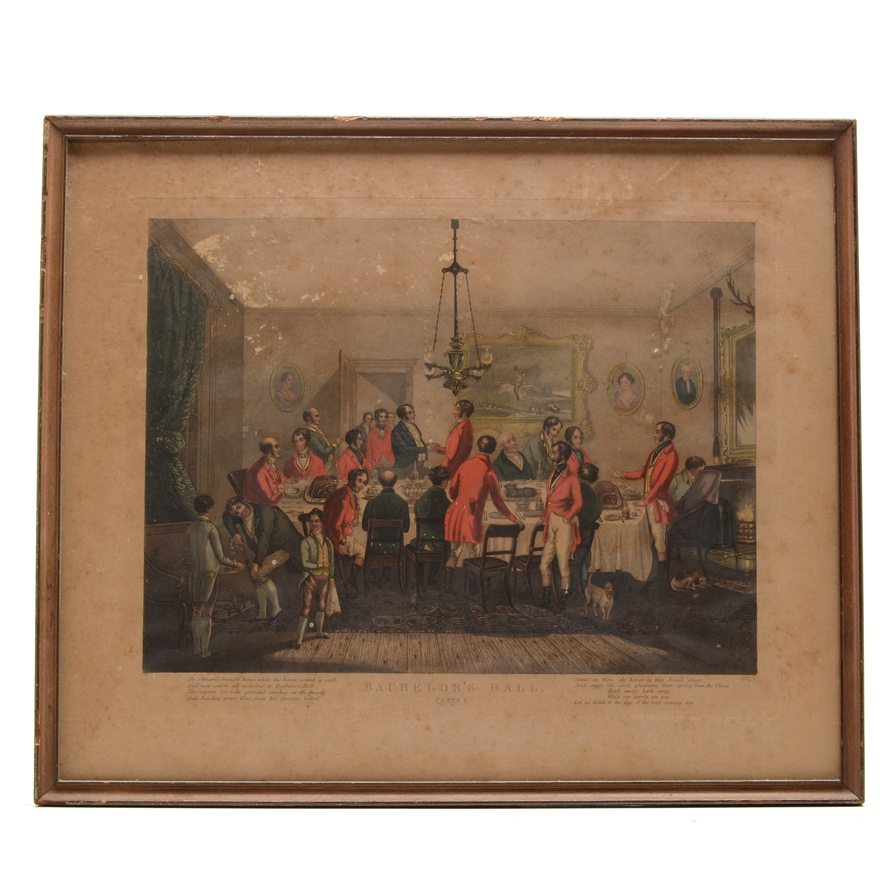 Antique Hand-Tinted Aquatint Etching after Francis Calcraft Turner "Bachelor's Hall" Plate 6
