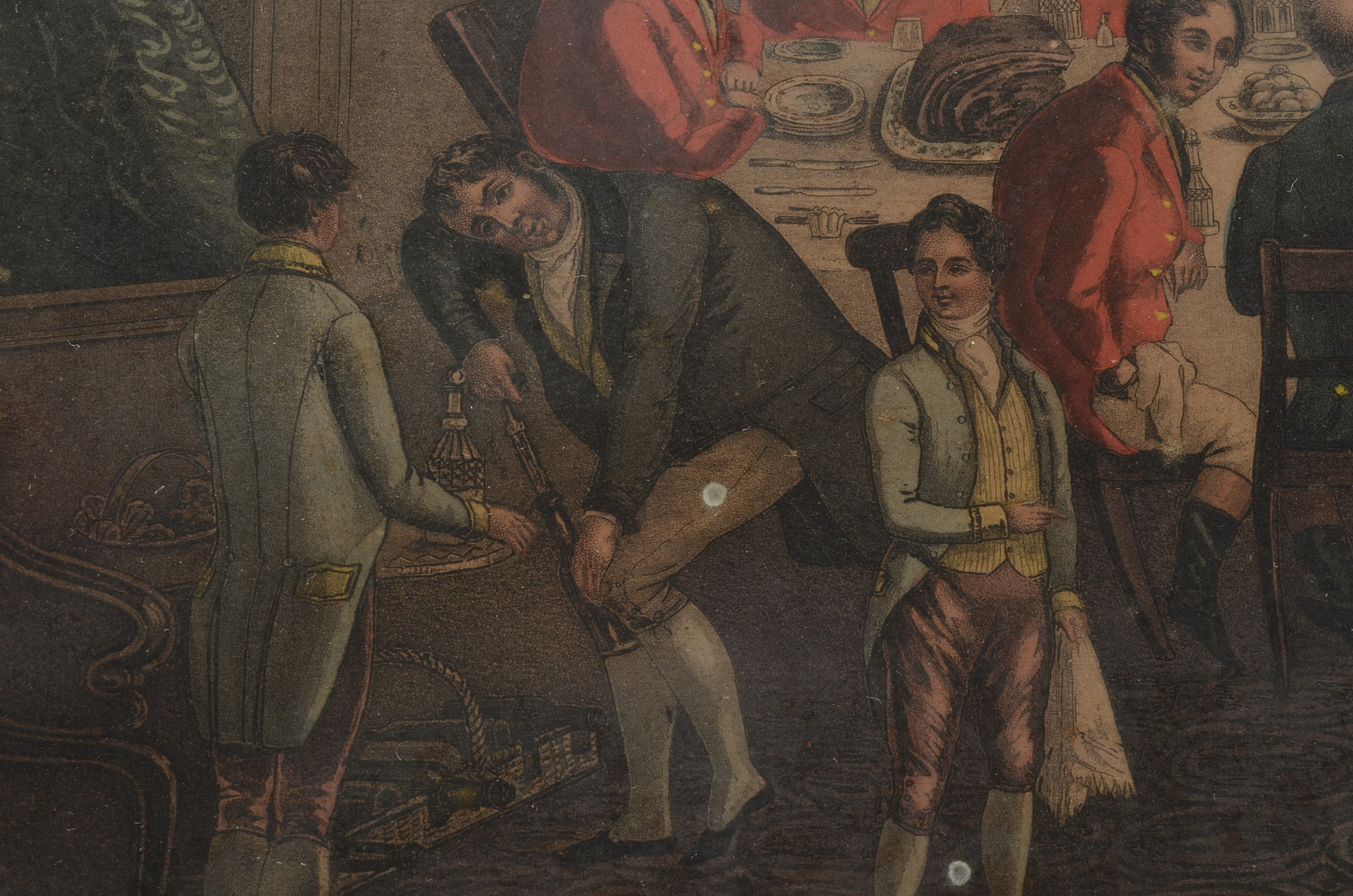 Antique Hand-Tinted Aquatint Etching after Francis Calcraft Turner "Bachelor's Hall" Plate 6