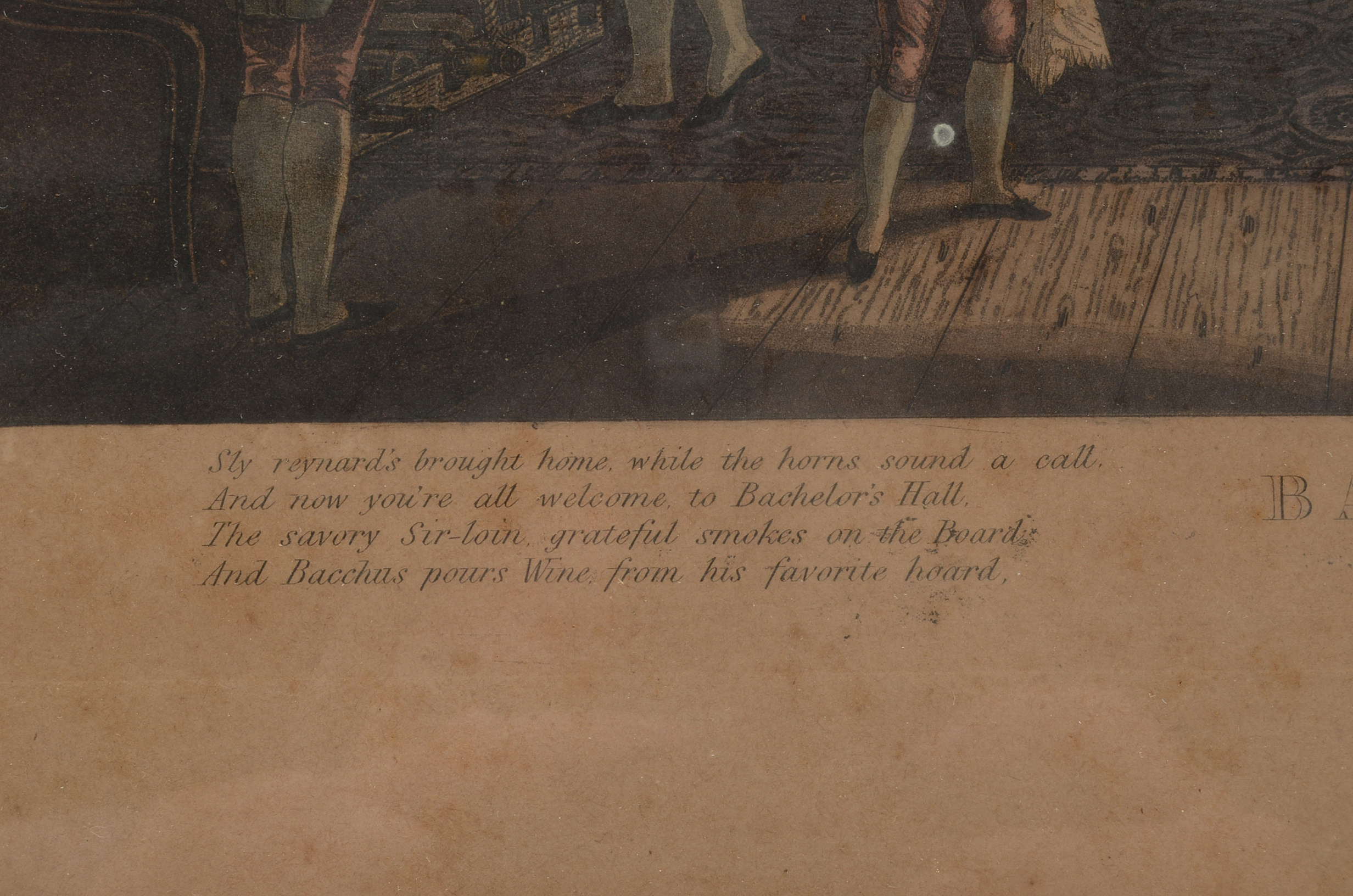 Antique Hand-Tinted Aquatint Etching after Francis Calcraft Turner "Bachelor's Hall" Plate 6