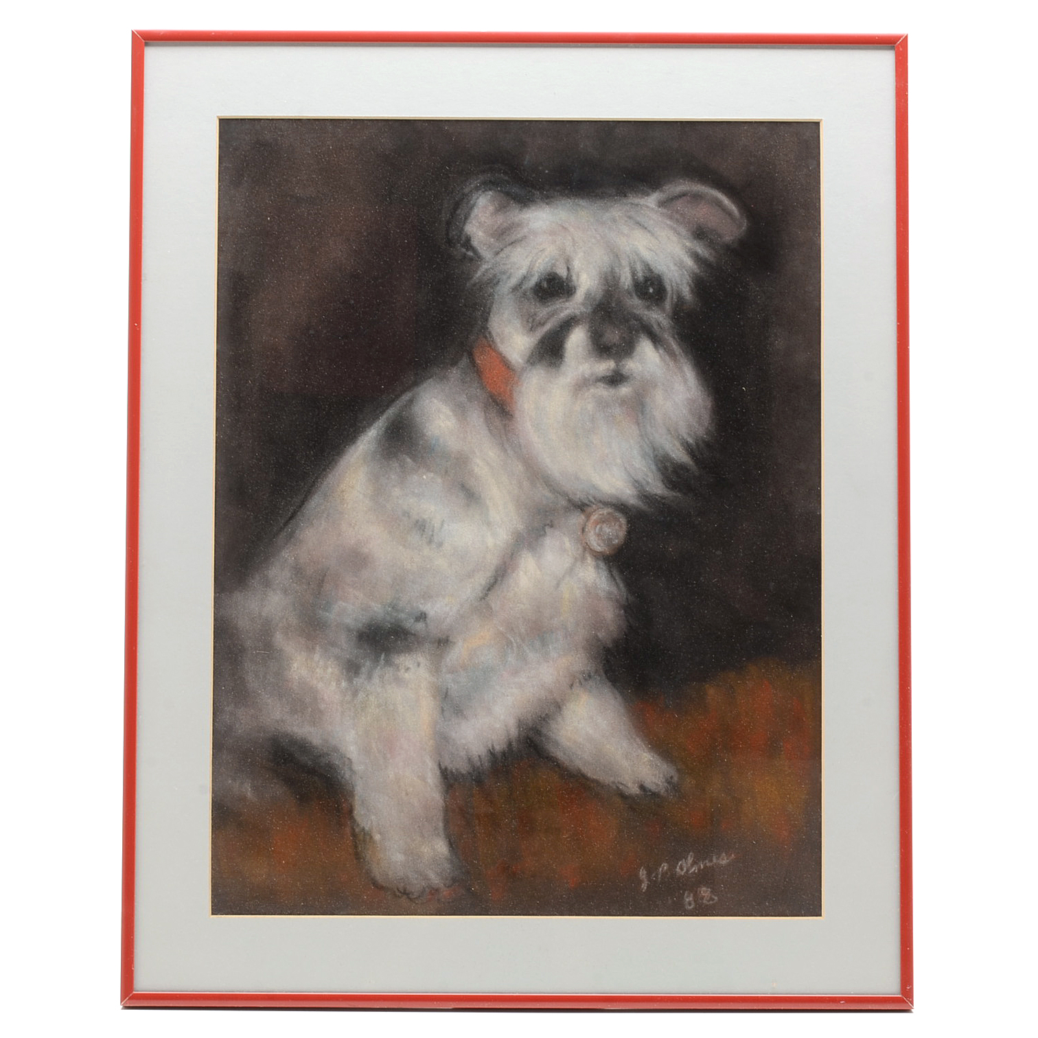 J. P. Ohnes Original 1988 Pastel Drawing of Schnauzer