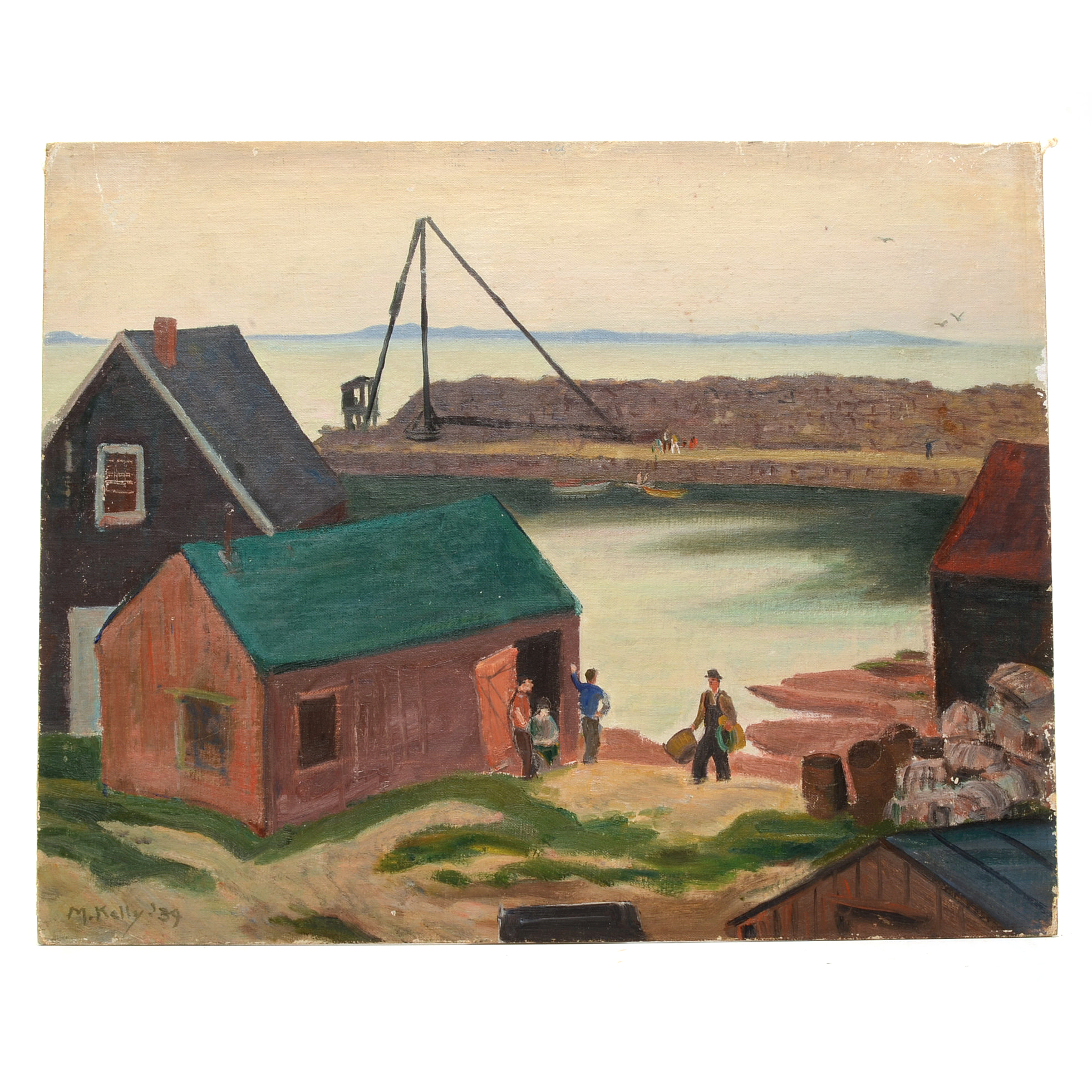 Michael Kelly Original 1939 Oil Coastal Scene on Canvas Board