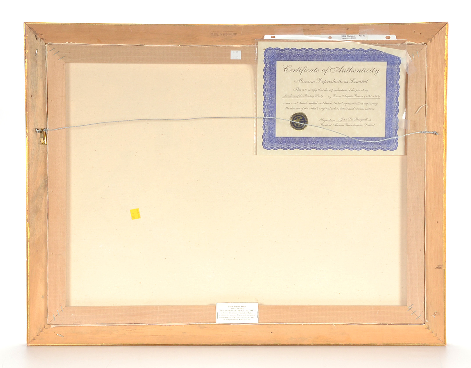 Offset Lithographic Reproduction on Canvas after Pierre-Auguste Renoir "Luncheon of the Boating Party"