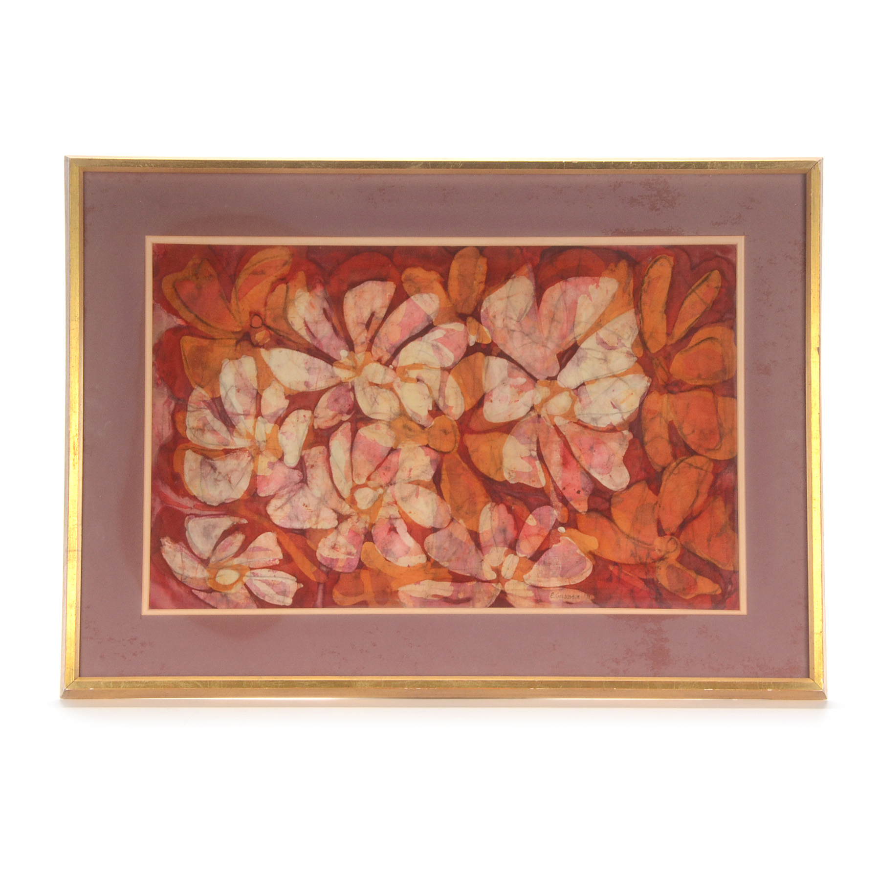 E. Goldbaum Original 1971 Hand-Dipped Floral Batik Tapestry