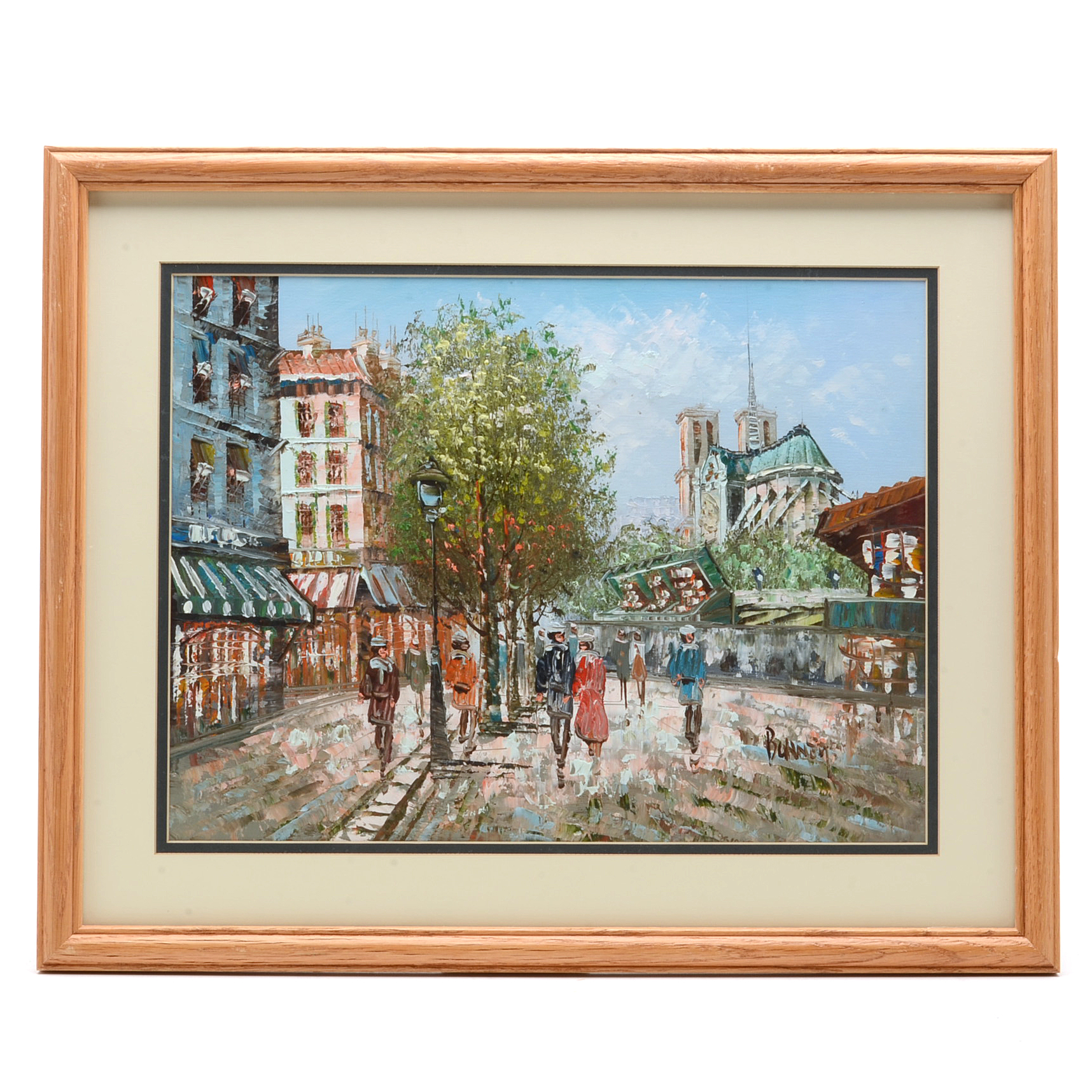 Burnett Original Parisian Street Scene Oil on Canvas Board