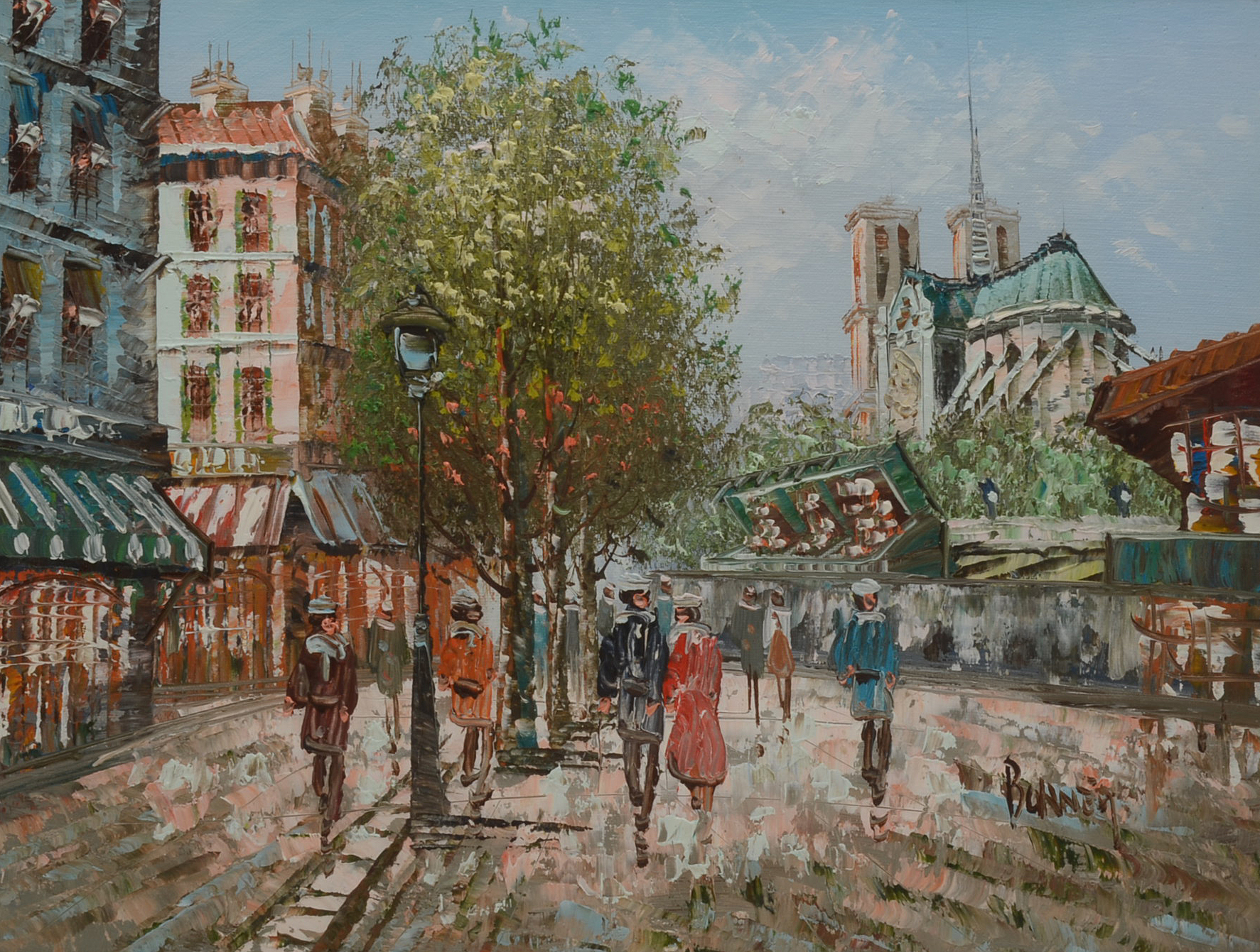 Burnett Original Parisian Street Scene Oil on Canvas Board