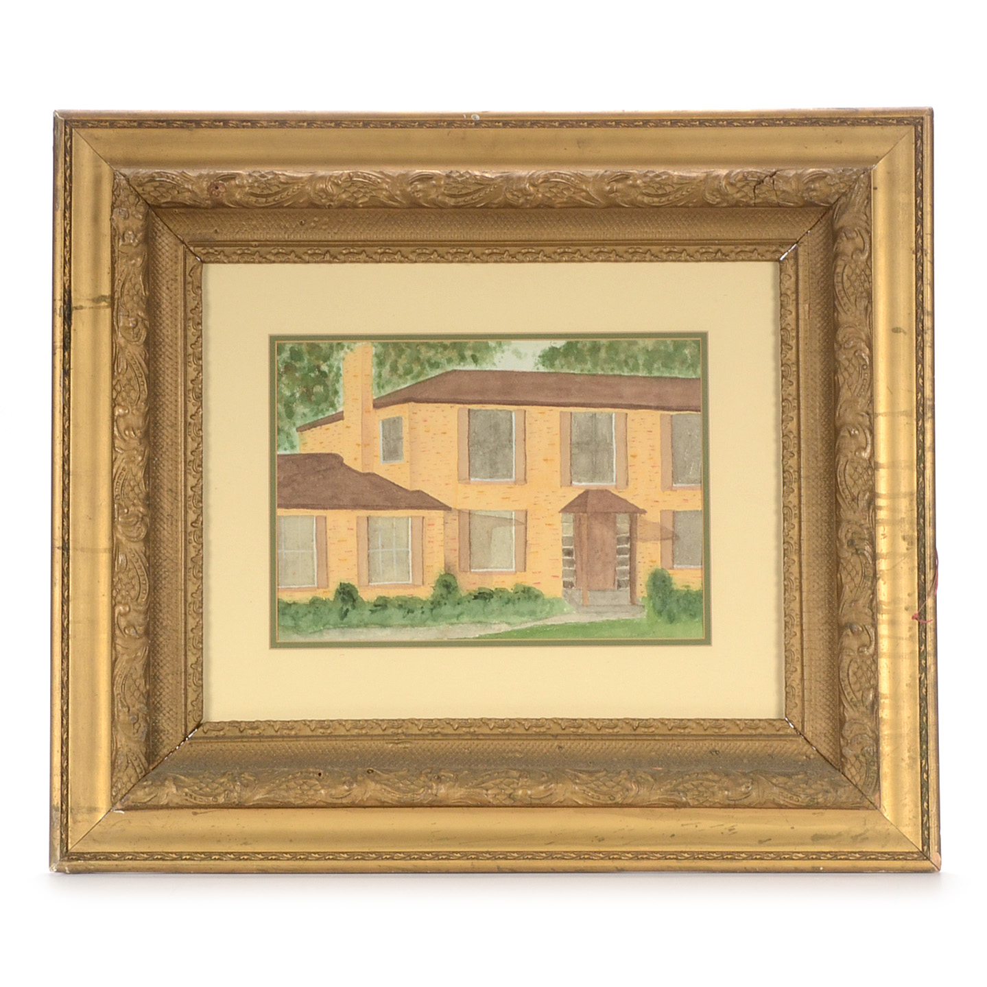 F. J. Dendyer Original Watercolor in Antique Gold Tone Wood Frame with Cast Molding