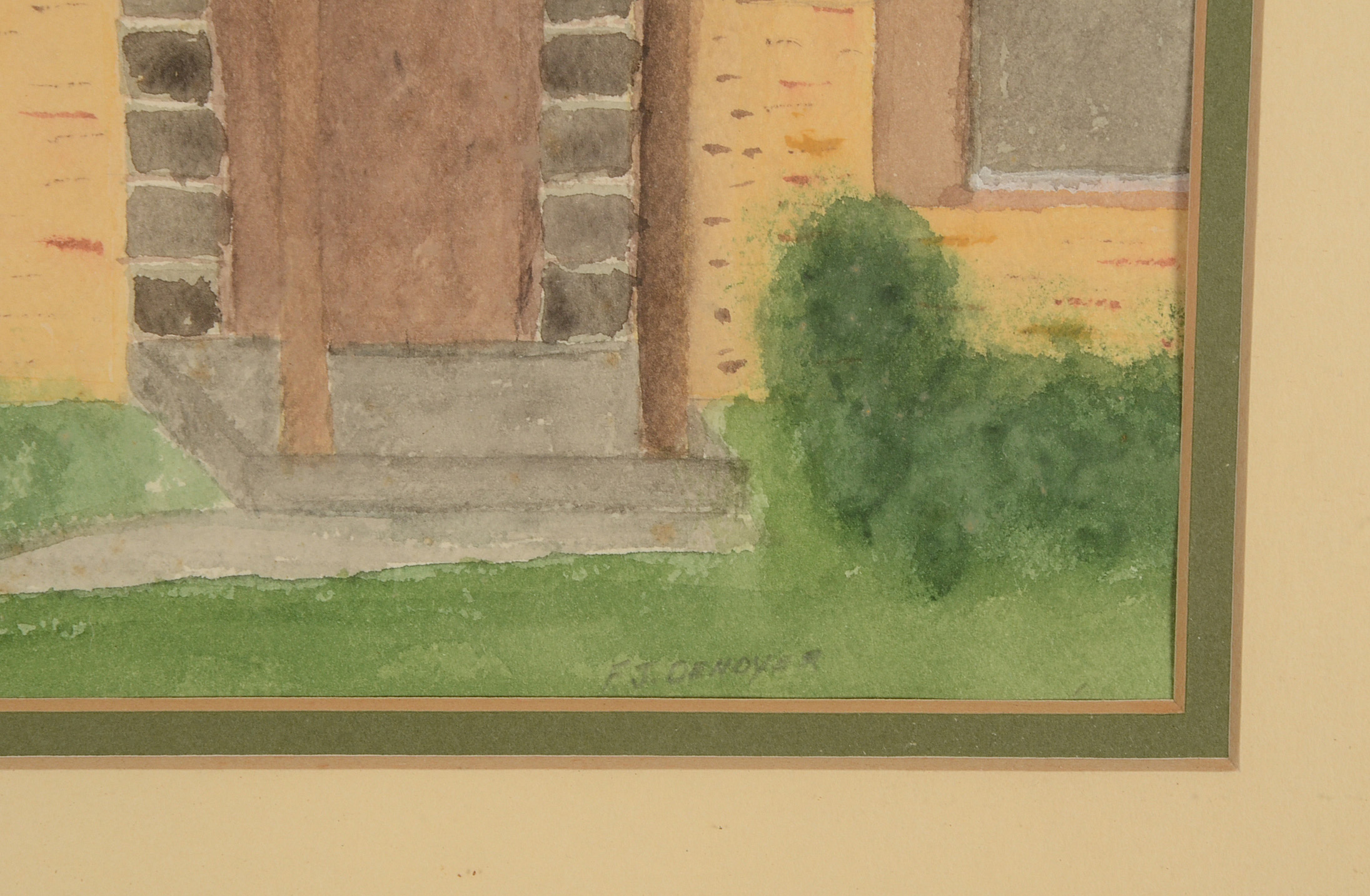 F. J. Dendyer Original Watercolor in Antique Gold Tone Wood Frame with Cast Molding