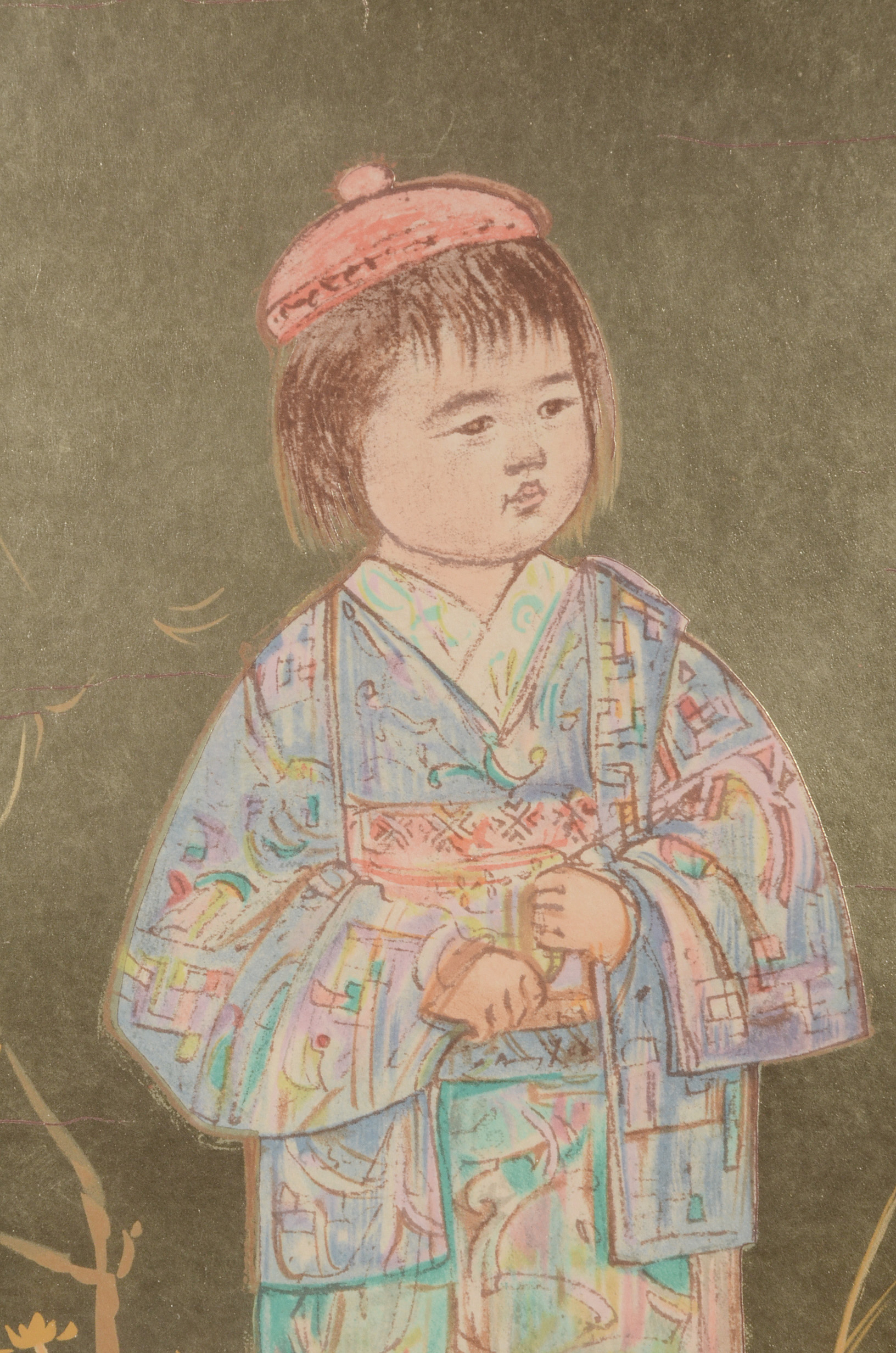 Edna Hibel Signed Limited Edition Hand-Pulled Color Lithograph with Gold Leaf "Tamiko"