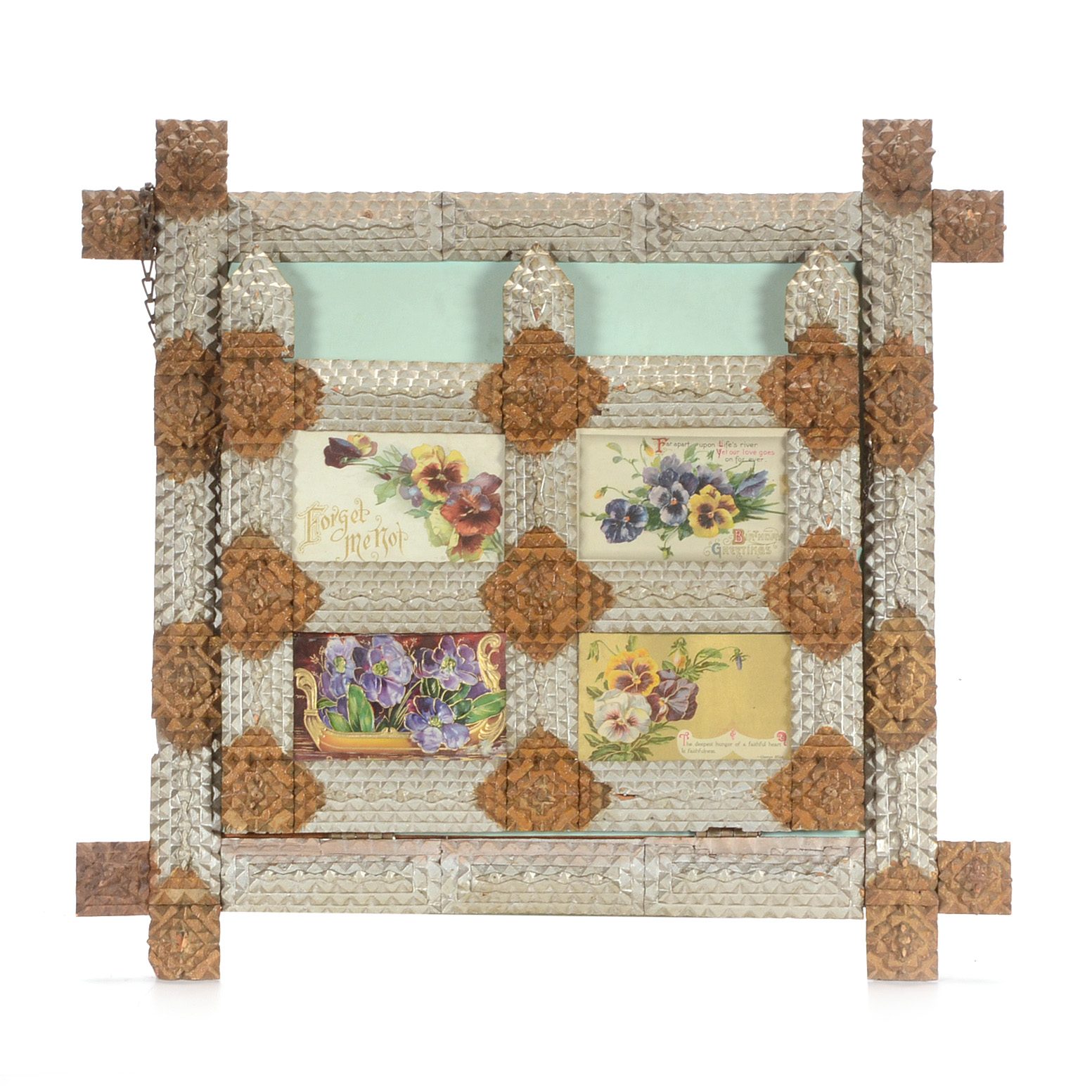 Antique Wooden Chip-Carved Tramp Art Mail Holder