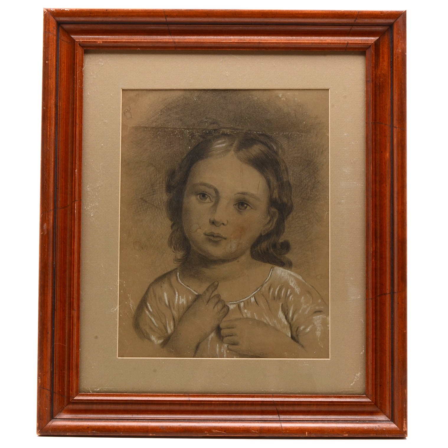 Wax Crayon and Conté Drawing of Young Girl