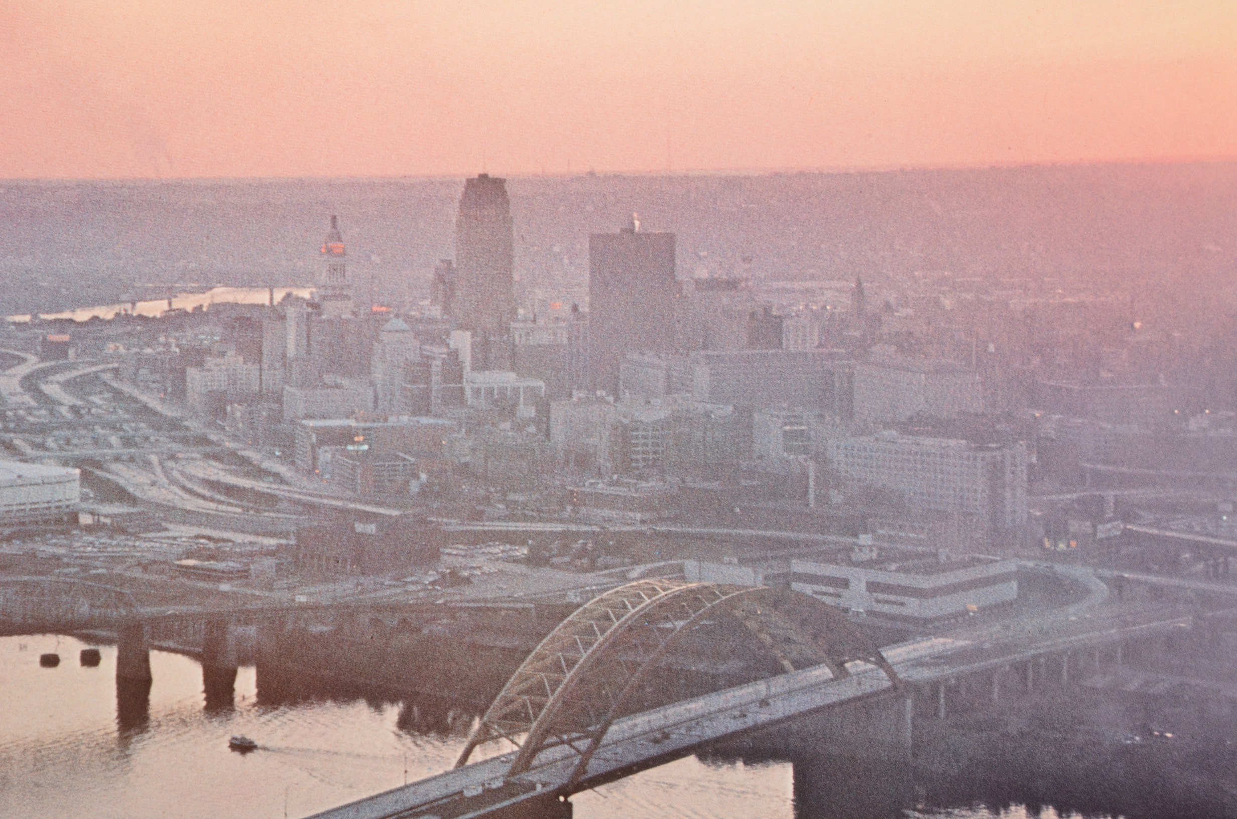 Allan Kain Large Offset Lithograph "Cincinnati At Dusk"