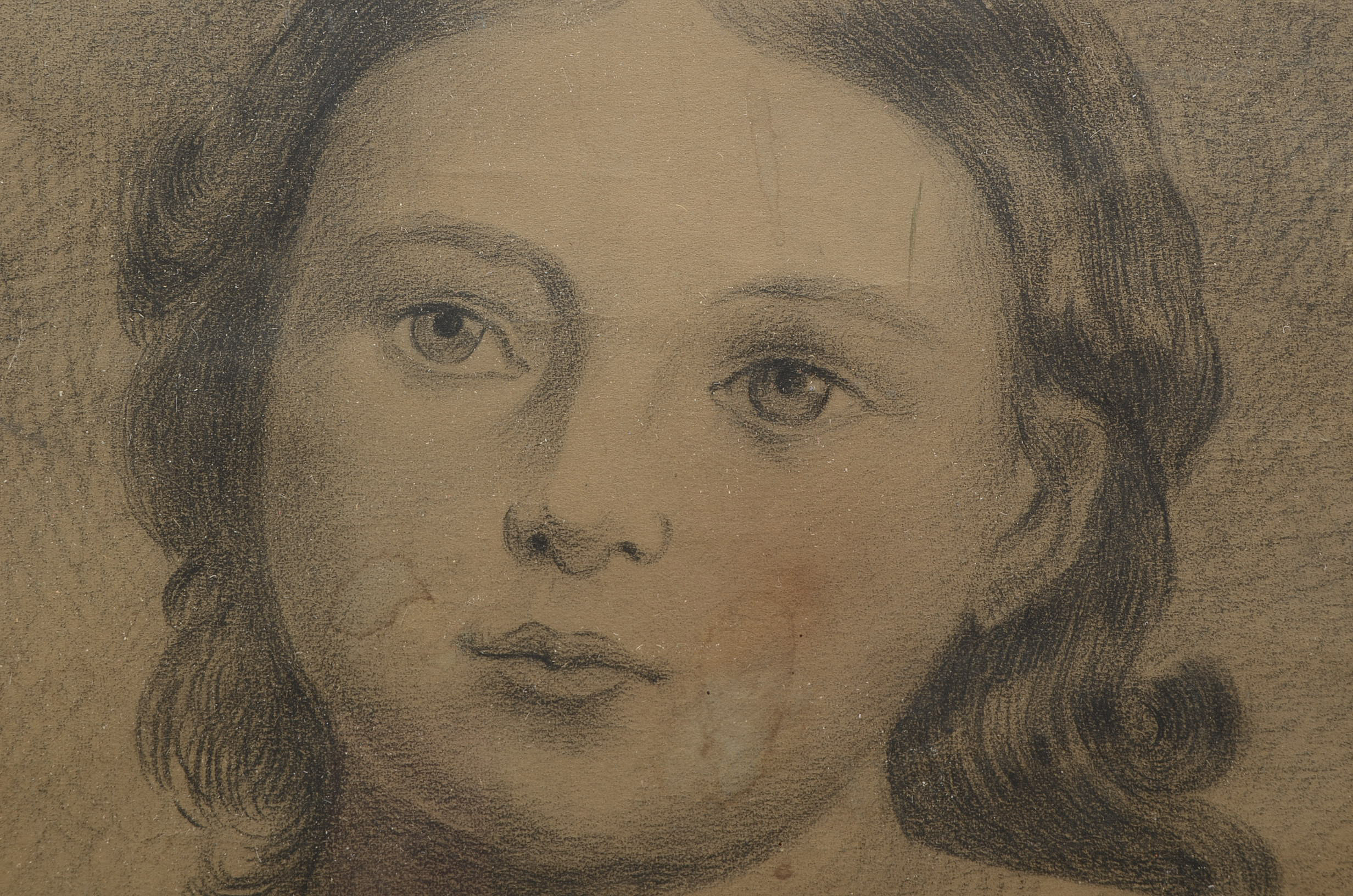 Wax Crayon and Conté Drawing of Young Girl