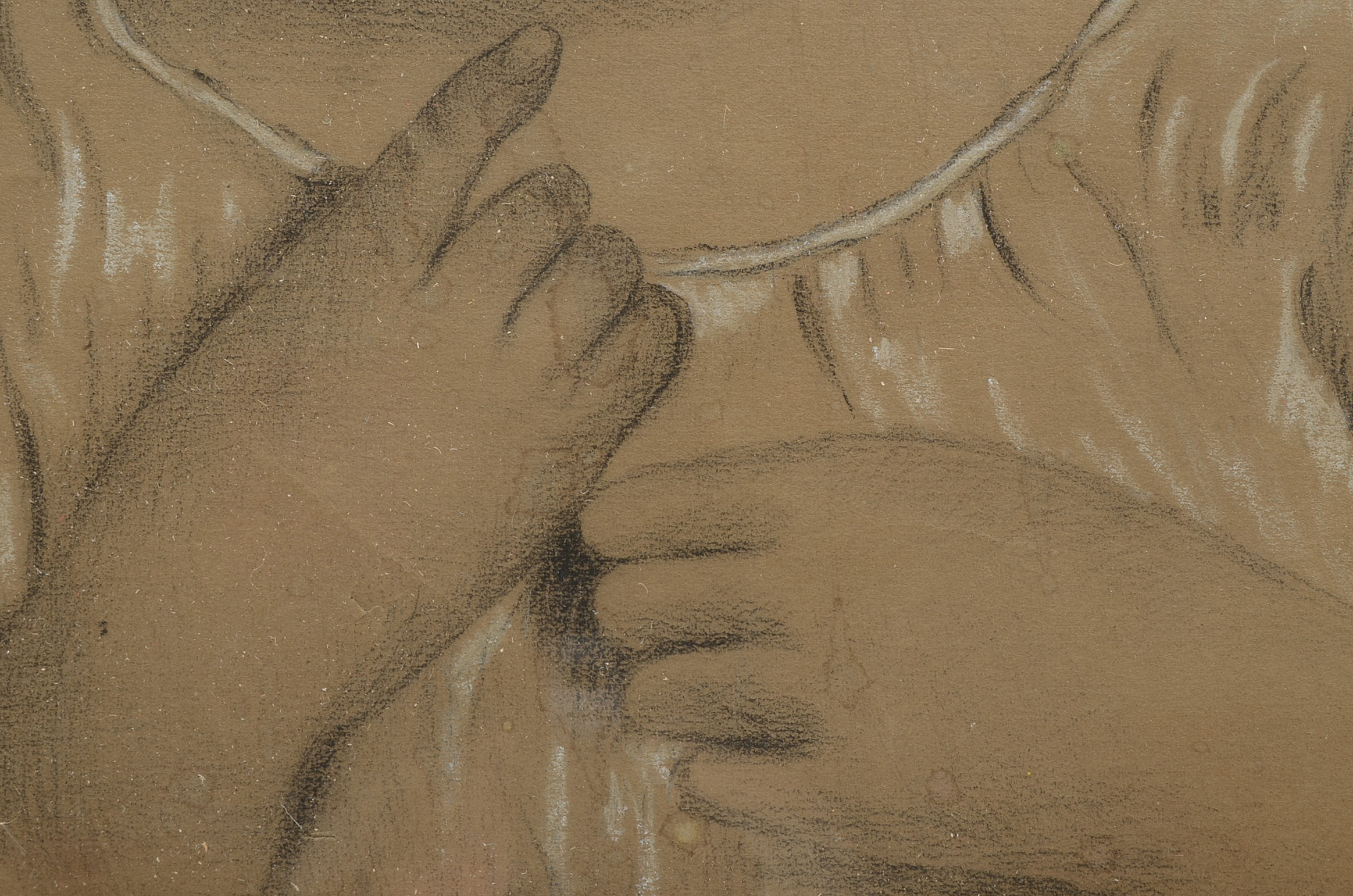 Wax Crayon and Conté Drawing of Young Girl