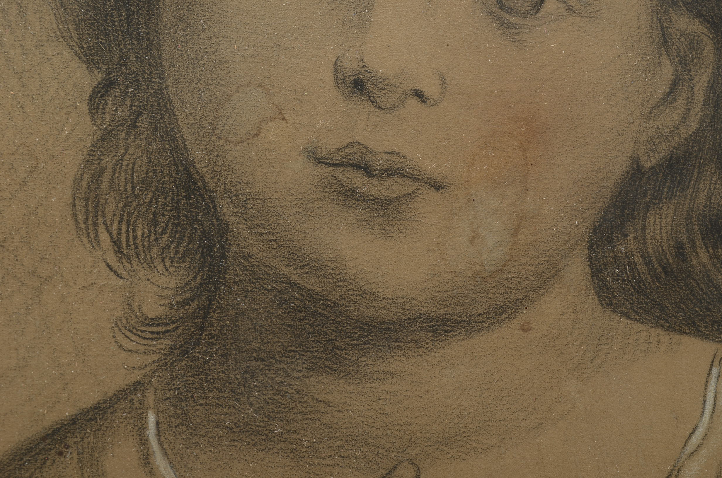 Wax Crayon and Conté Drawing of Young Girl