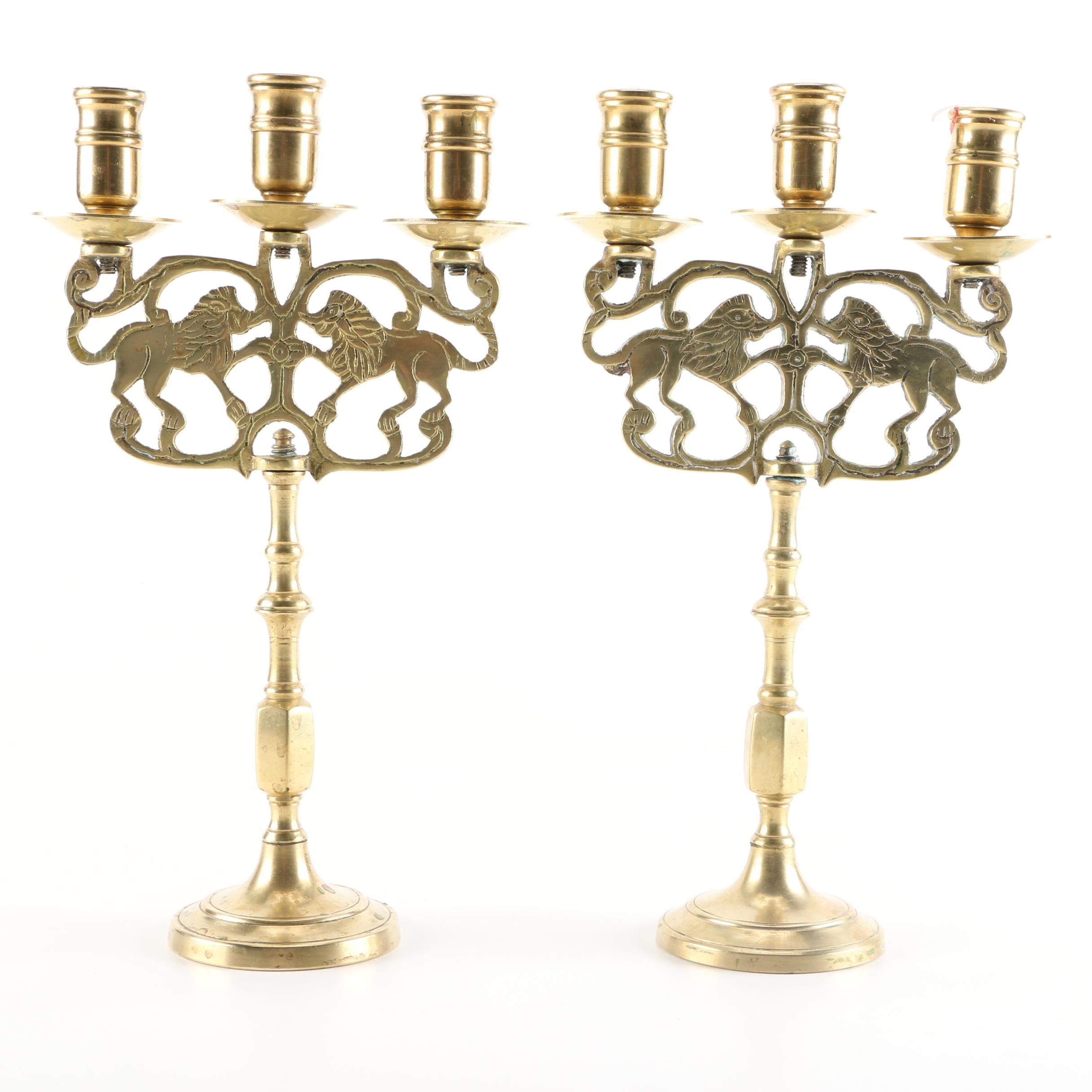 Pair of Brass Candelabras