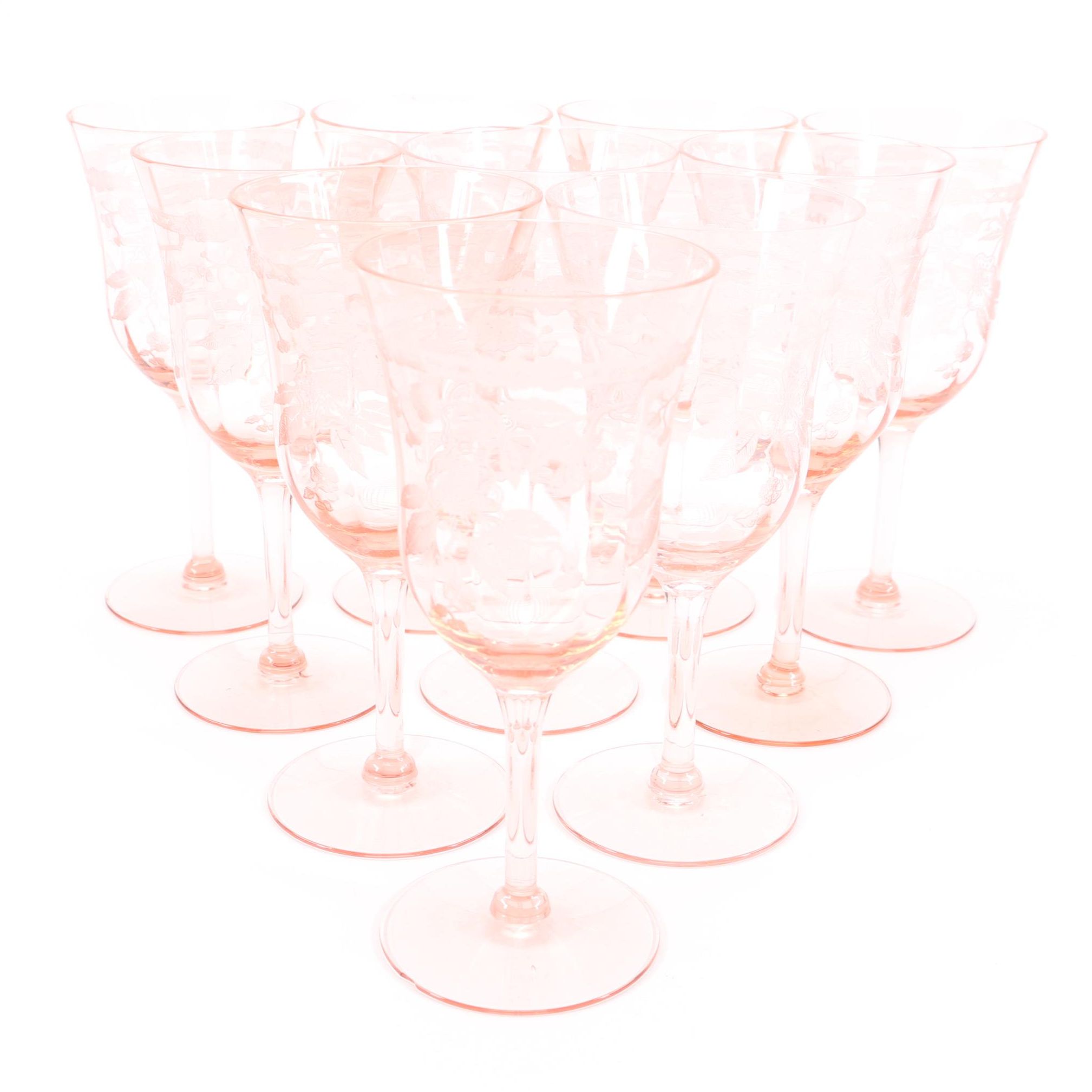 Circa 1930s Pink "Cherry Blossom" Wine Glasses