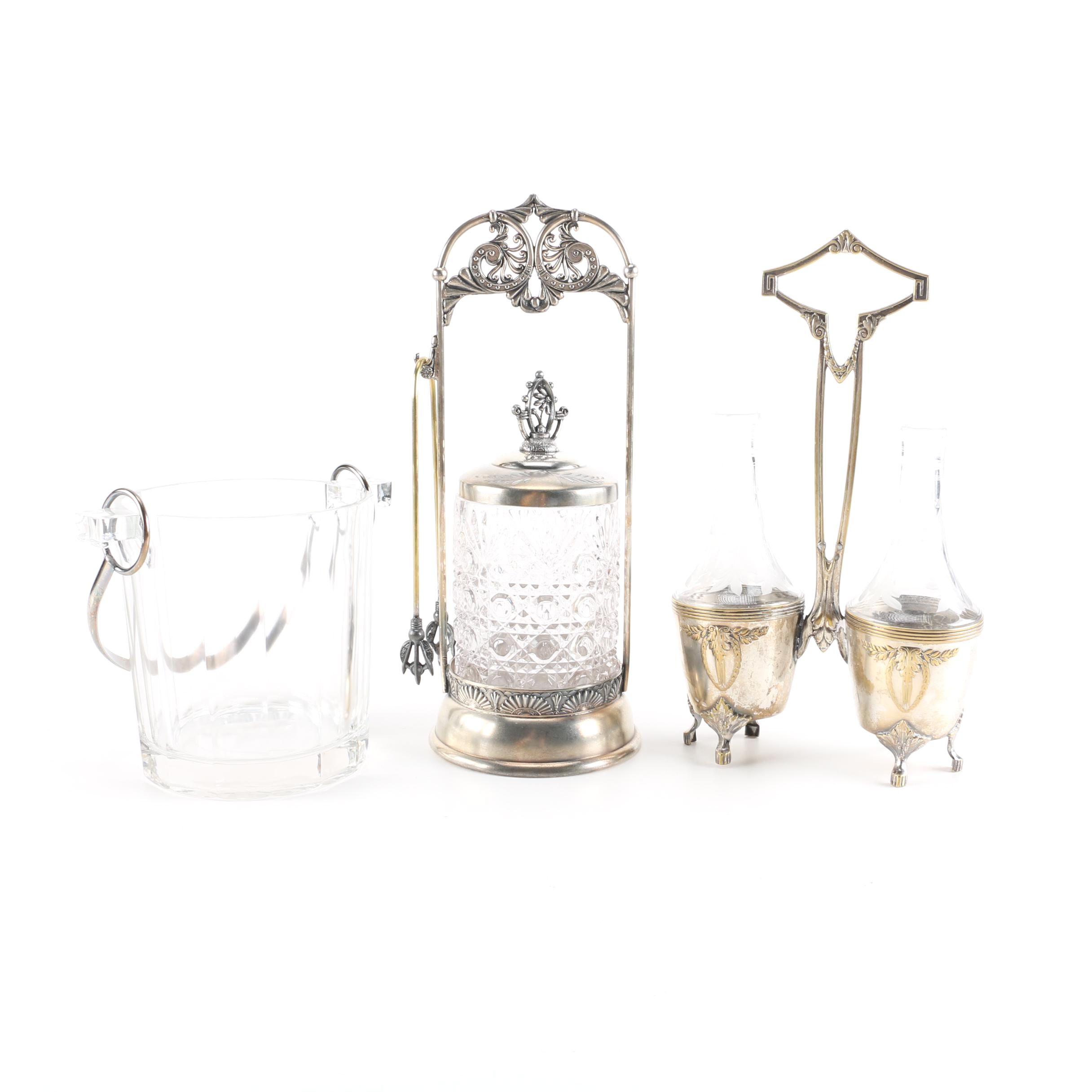 Van Bergh Silver Plate Co. Silver Plate Jar Display Holder With Additional Tableware