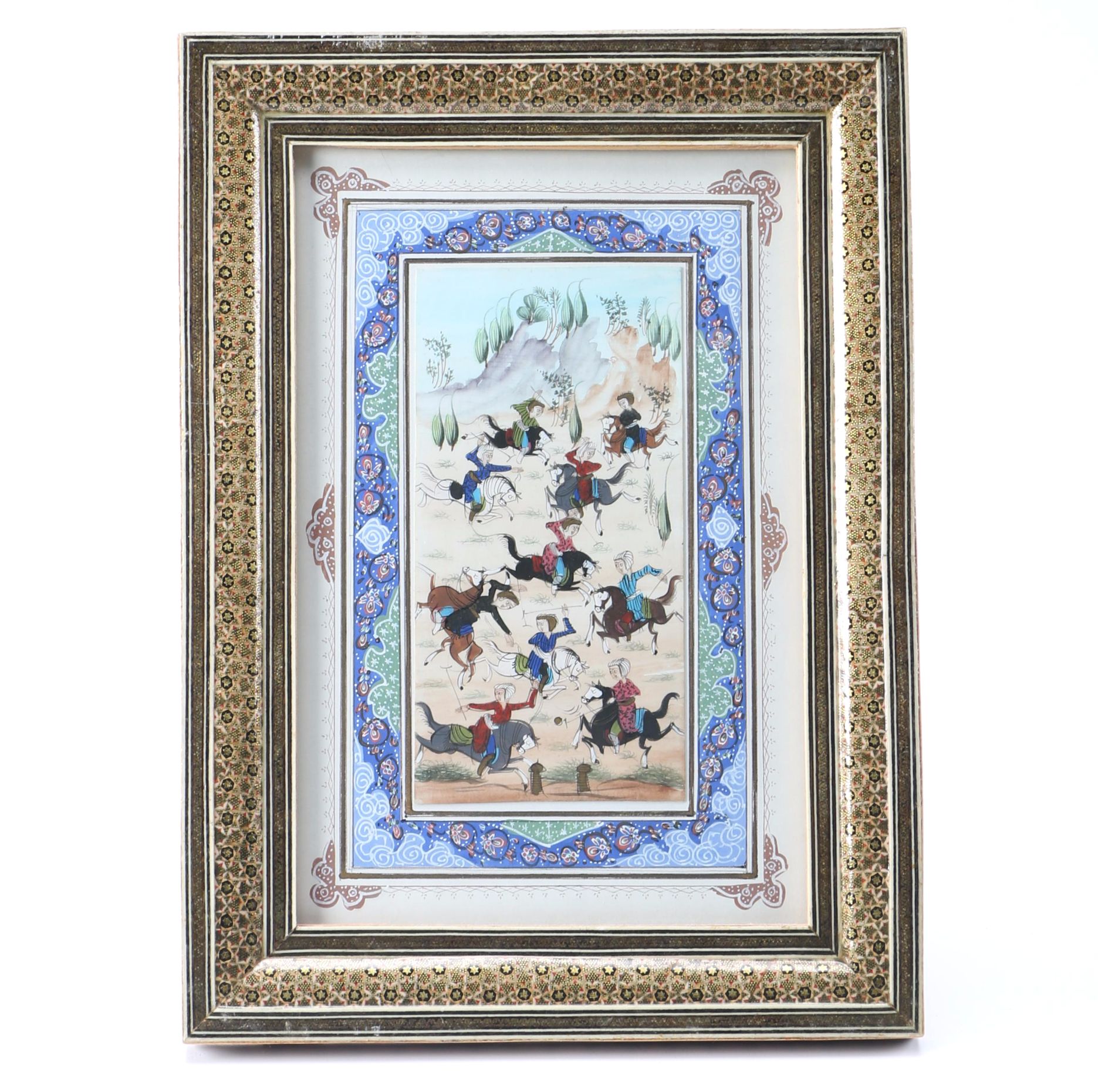 Contemporary Persian Gouache On Bone Miniature Painting
