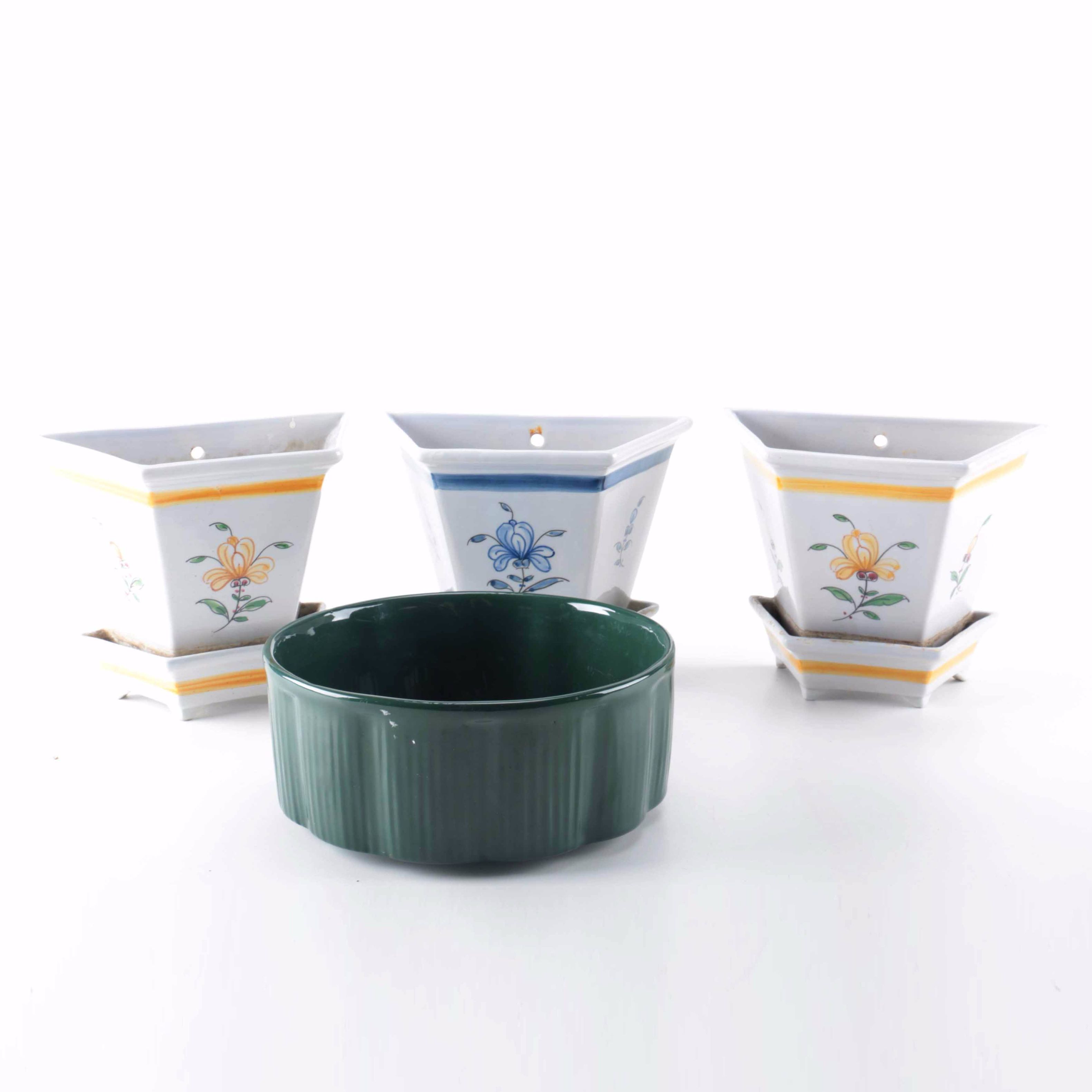 Hand-Painted Portuguese Wall Planters and Haeger Planter