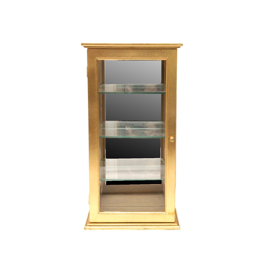 Gold Tone Painted Wooden Display Cabinet