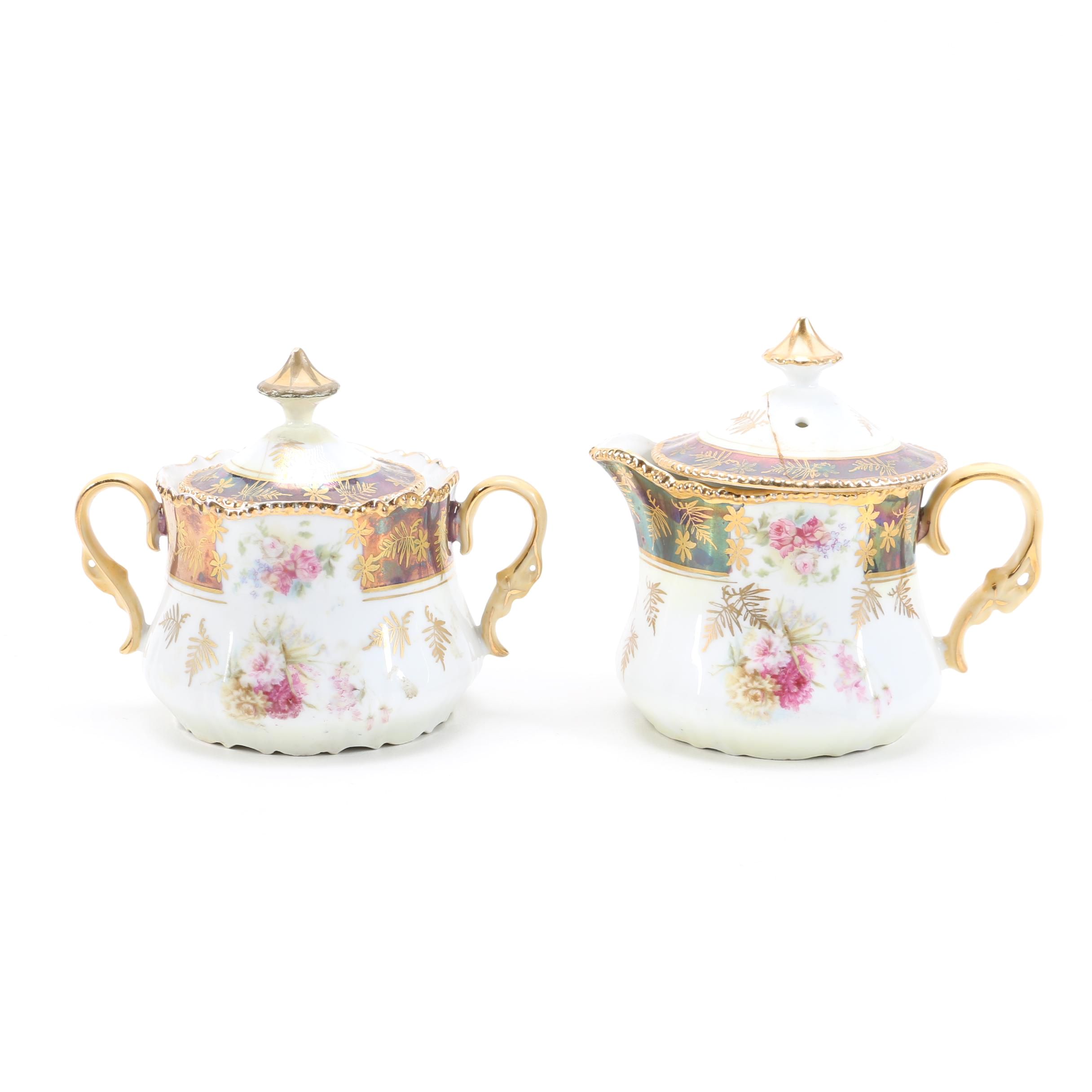 Porcelain Sugar Bowl and Creamer