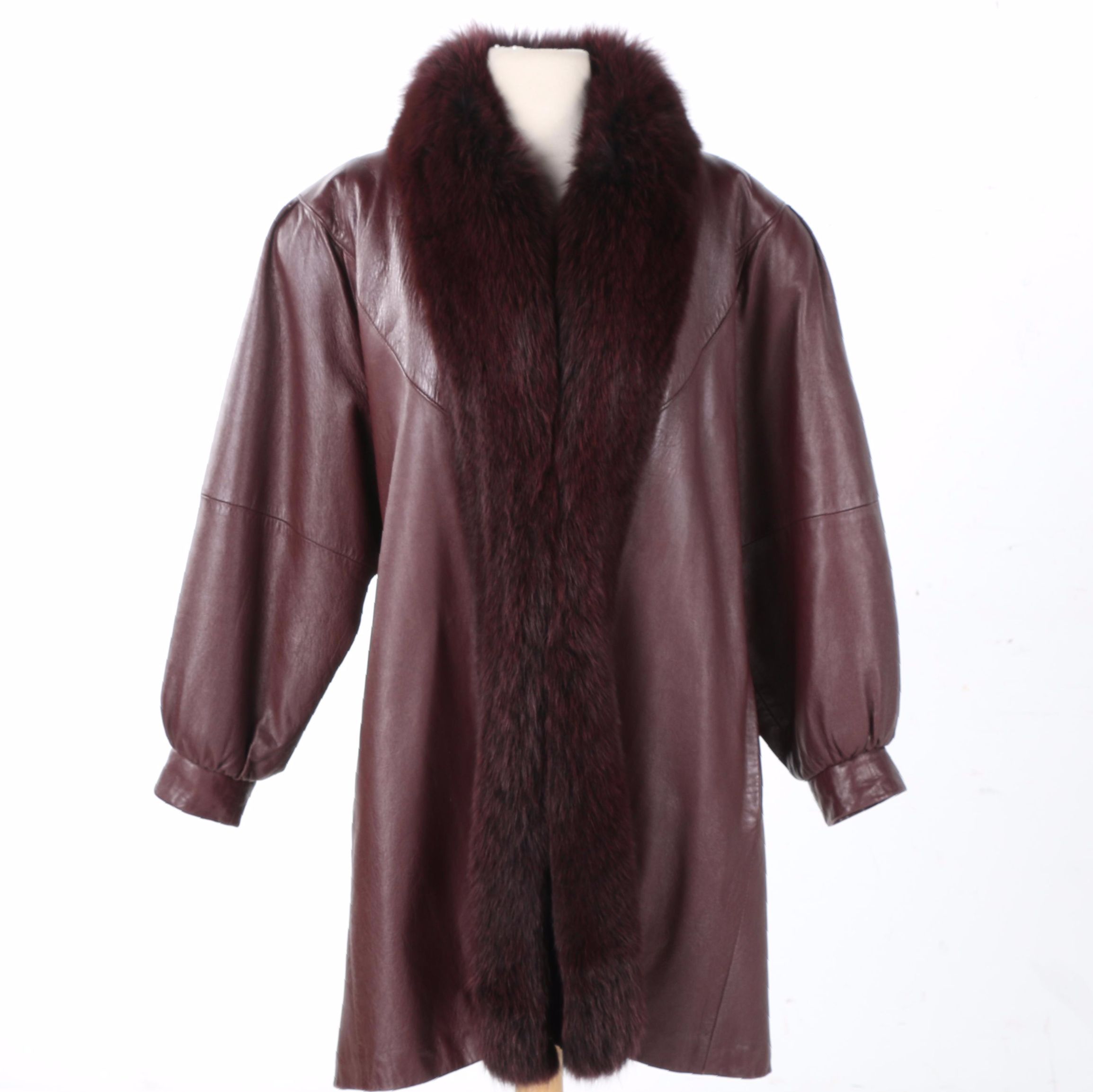Burgundy Leather and Fox Fur Jacket