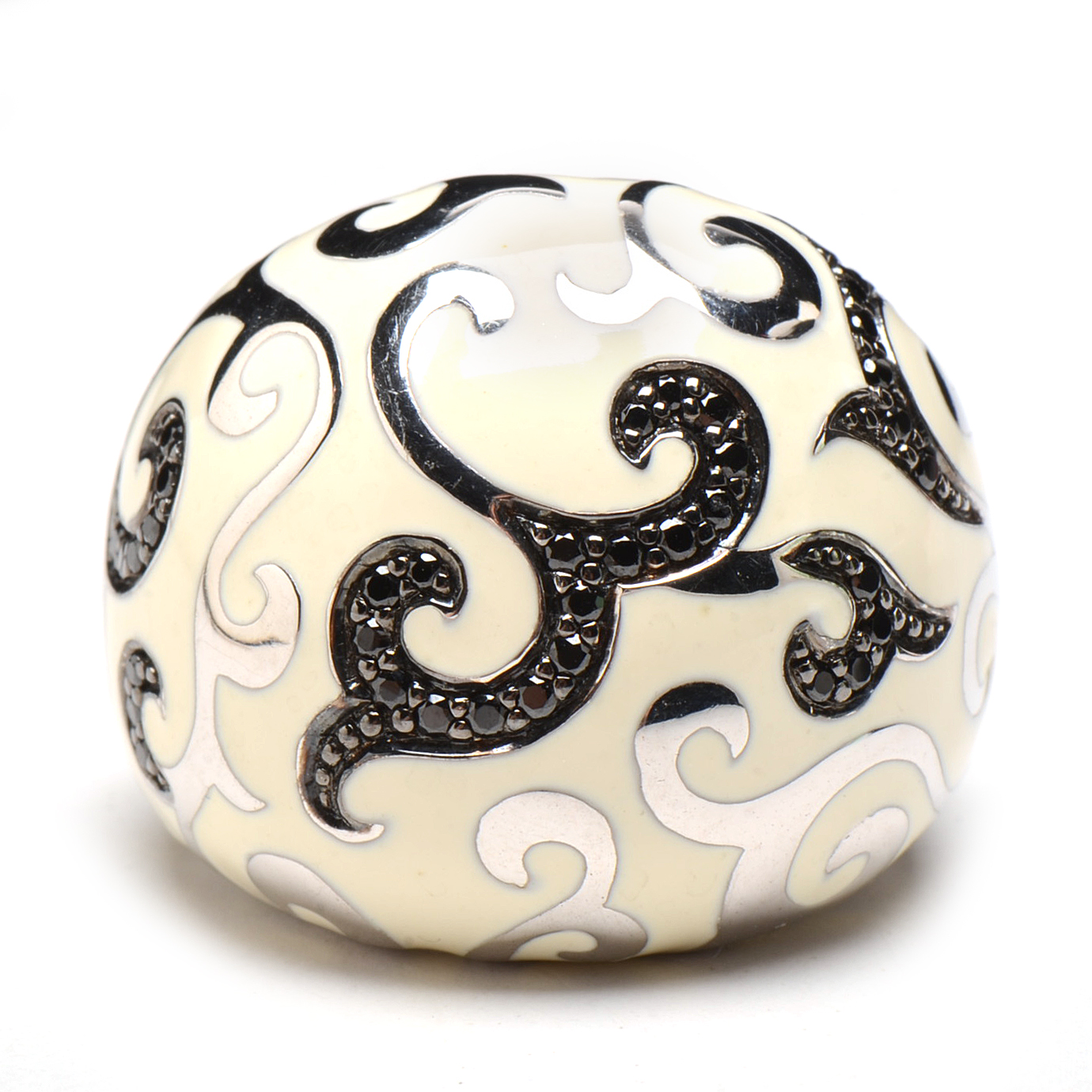 Belle Étoile Sterling Silver Black Cubic Zironia Enamel "Royale" Dome Ring