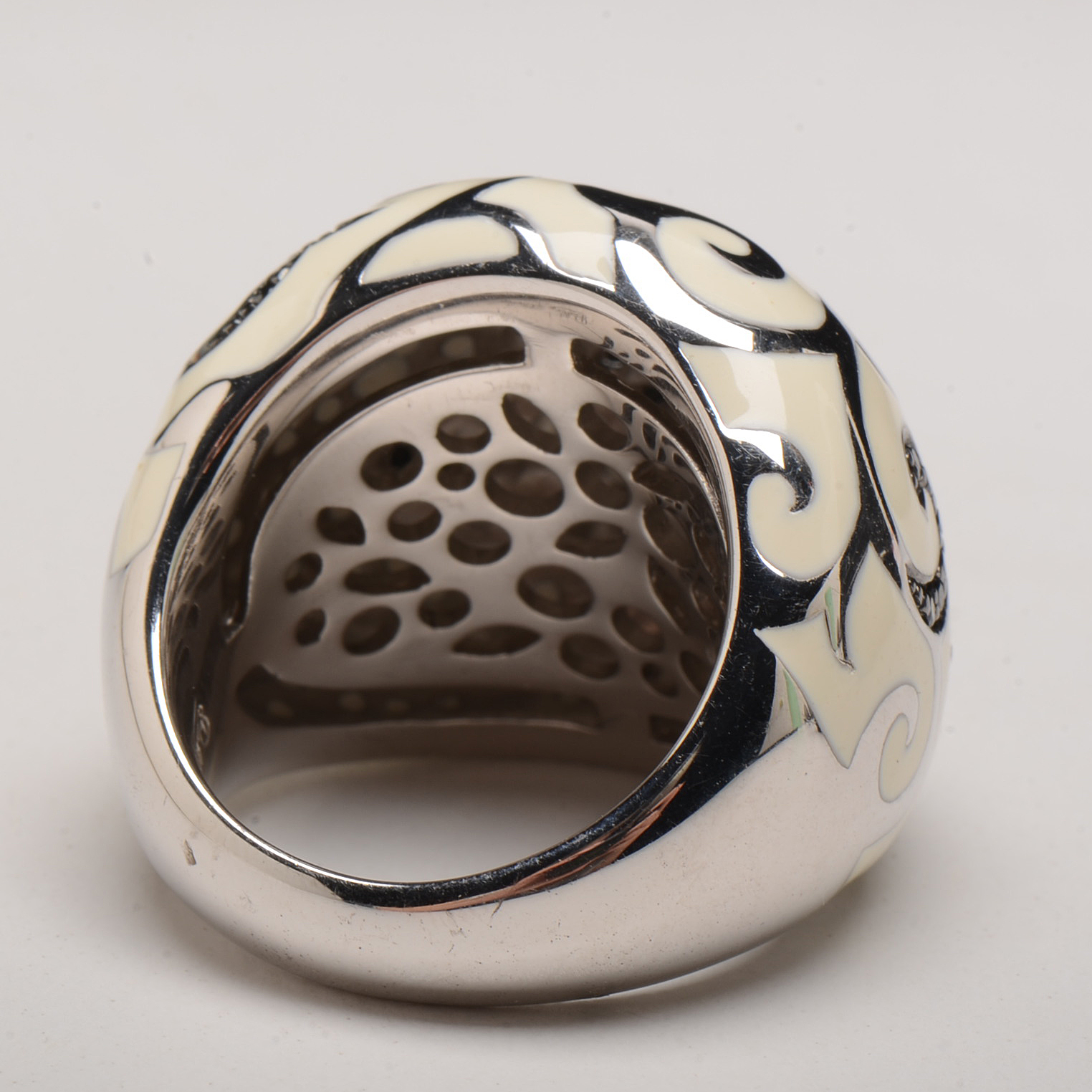 Belle Étoile Sterling Silver Black Cubic Zironia Enamel "Royale" Dome Ring