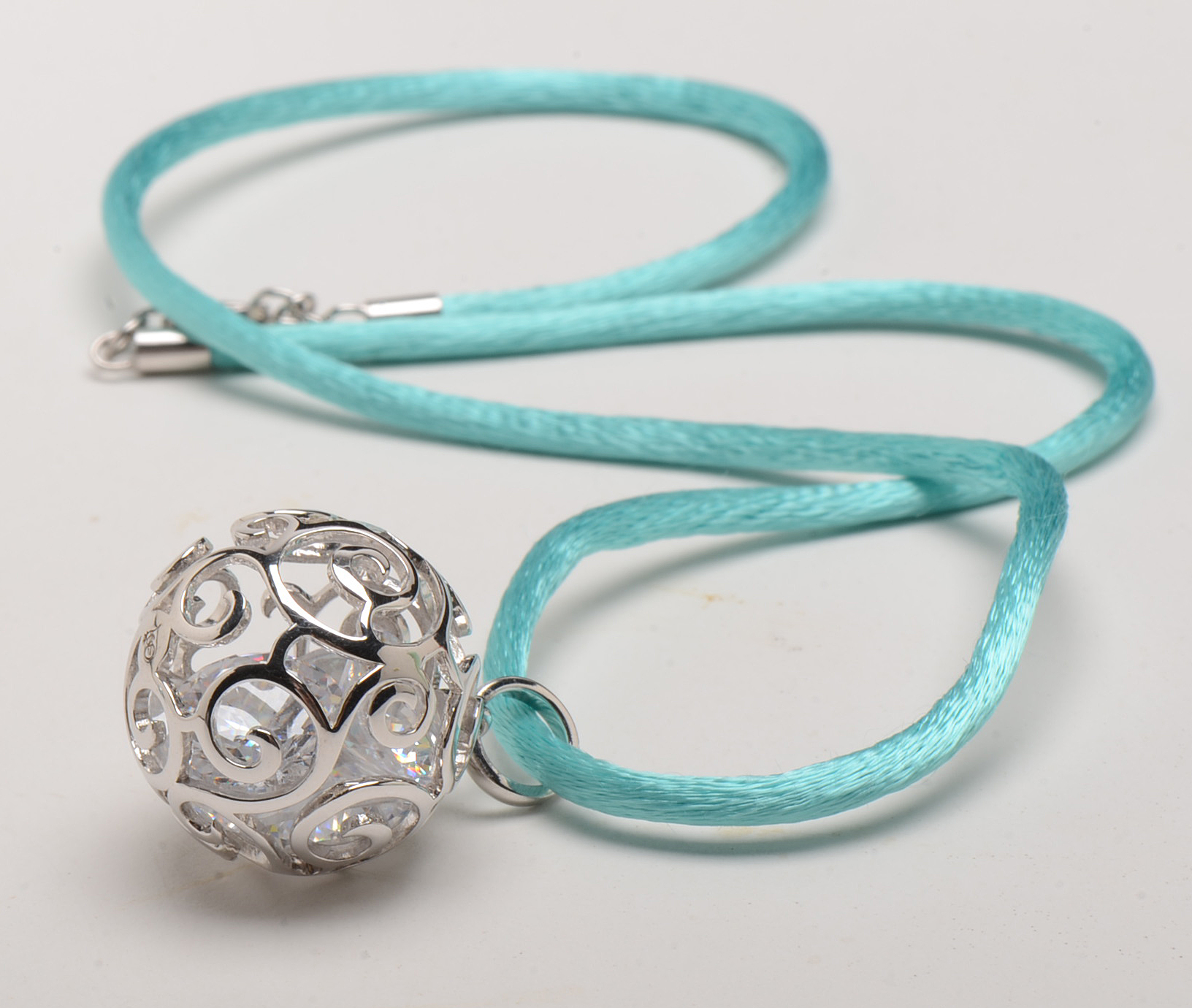 Belle Étoile Sterling Silver Cubic Zirconia Turquoise Enamel "Galaxy" Ring and Necklace