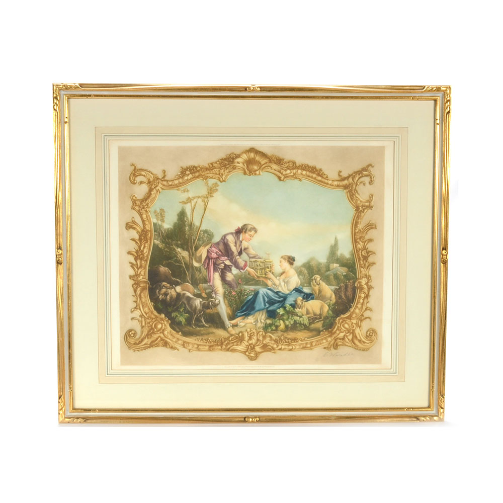 E. Wardee Signed 1940 Mezzotint with a la Poupée Coloring