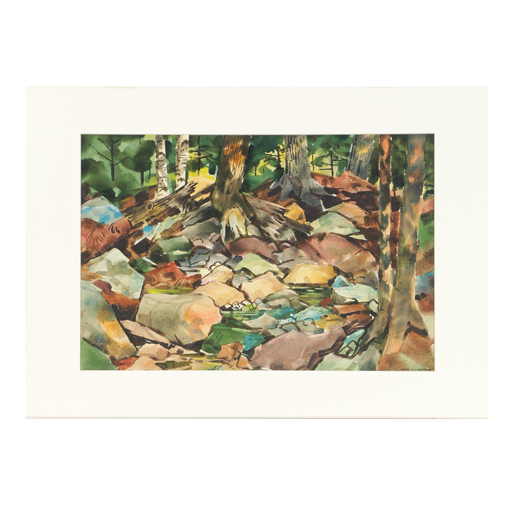 Carl Zimmerman Watercolor Painting on Paper of Forest Landscape