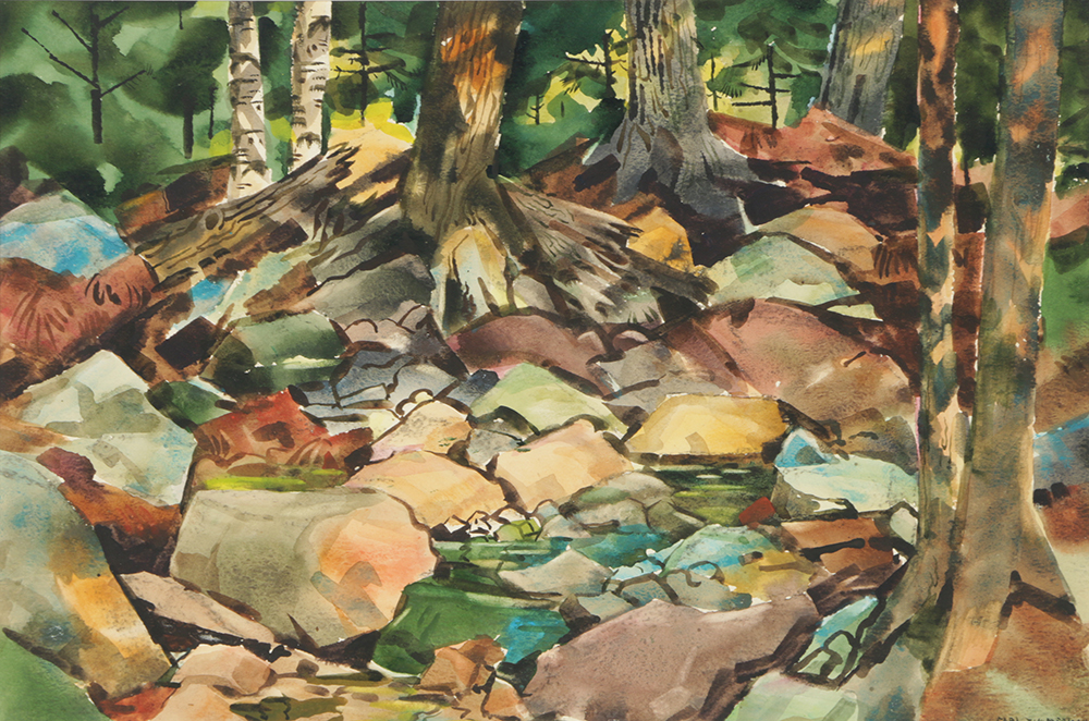 Carl Zimmerman Watercolor Painting on Paper of Forest Landscape