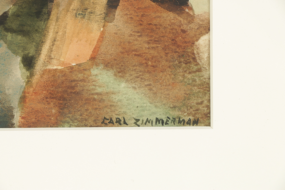 Carl Zimmerman Watercolor Painting on Paper of Forest Landscape