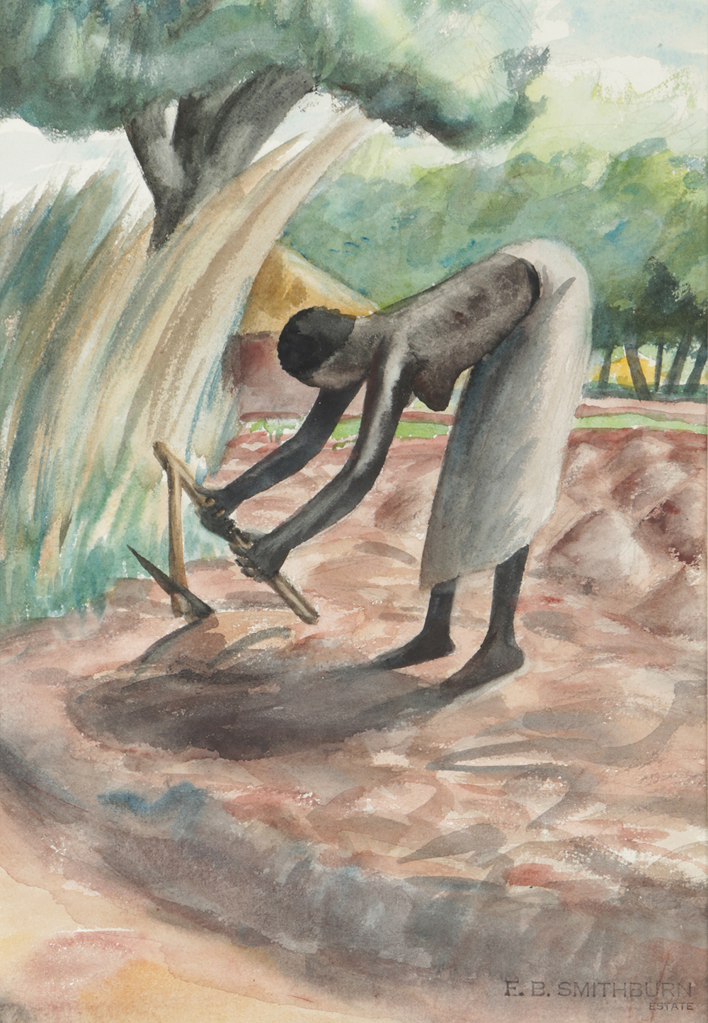 Florence Bartley Smithburn Watercolor Painting on Paper of Figural Landscape