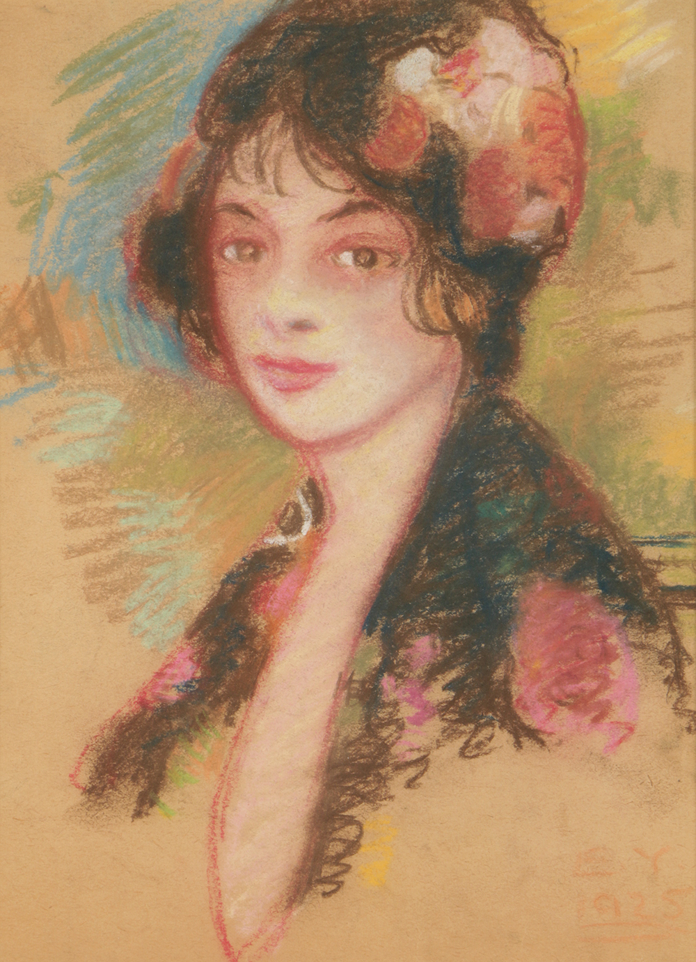 Edgar Yaeger Pastel Drawing on Paper Portrait of Woman