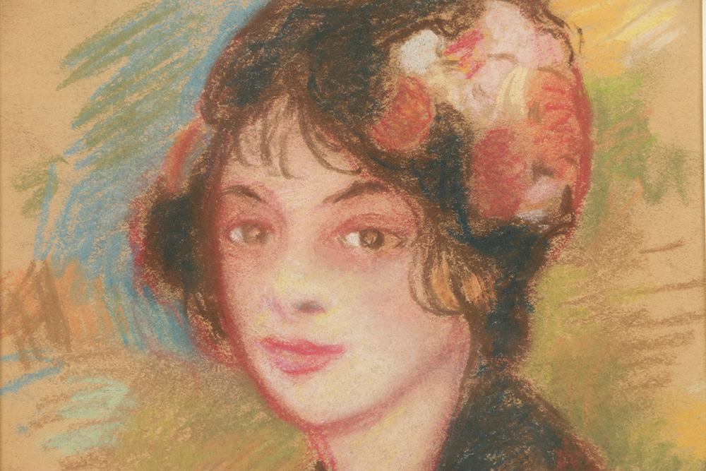 Edgar Yaeger Pastel Drawing on Paper Portrait of Woman