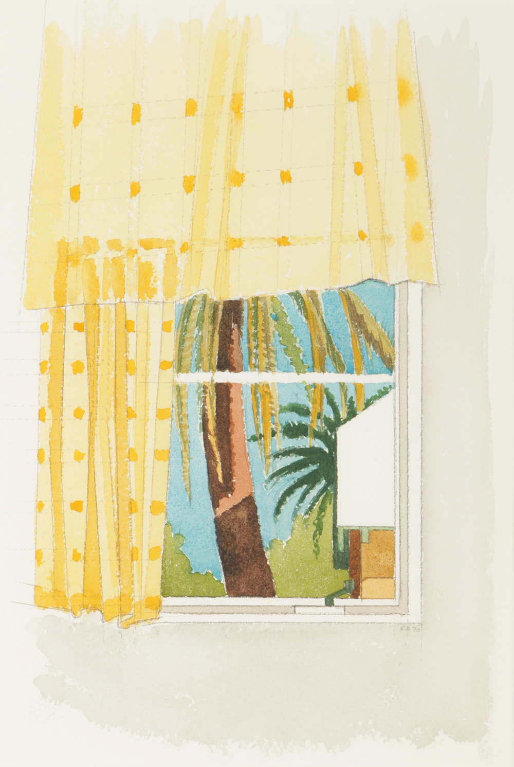 Robert Herrmann Watercolor Painting on Paper of View Through Window