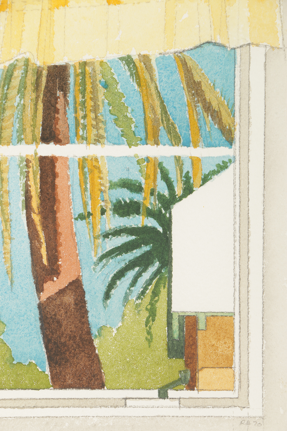 Robert Herrmann Watercolor Painting on Paper of View Through Window