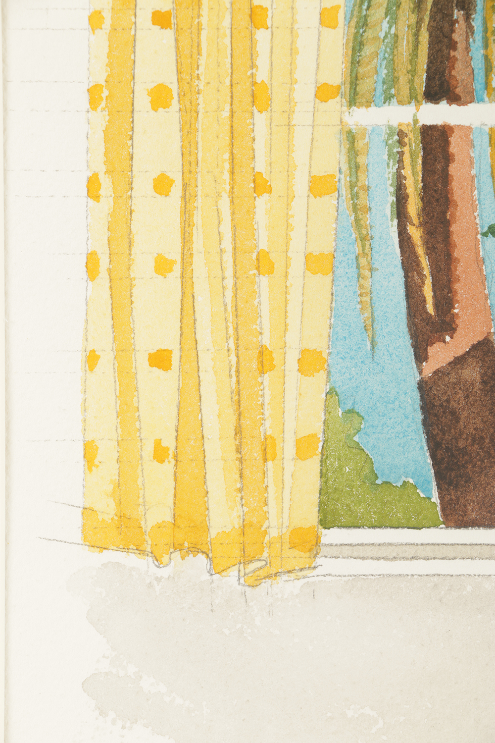 Robert Herrmann Watercolor Painting on Paper of View Through Window