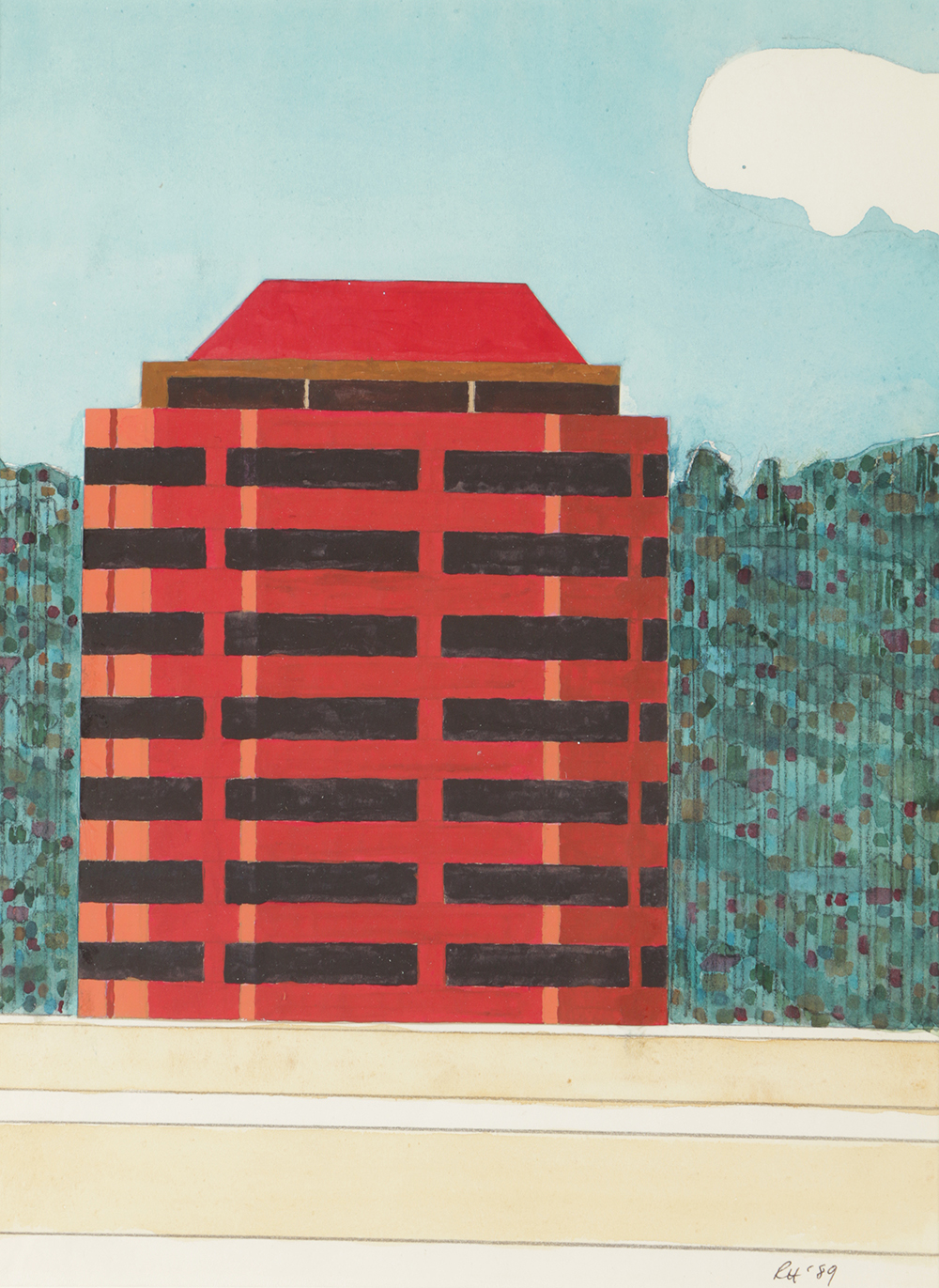 Robert Herrmann Watercolor Painting on Paper of Architectural Landscape