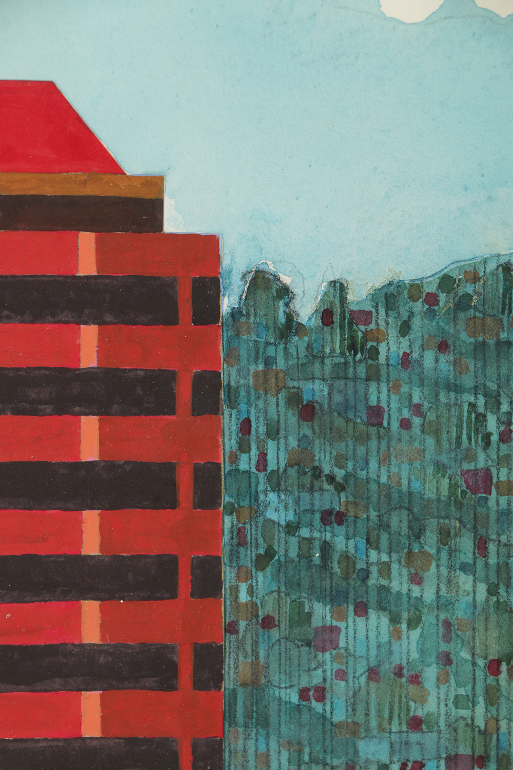 Robert Herrmann Watercolor Painting on Paper of Architectural Landscape