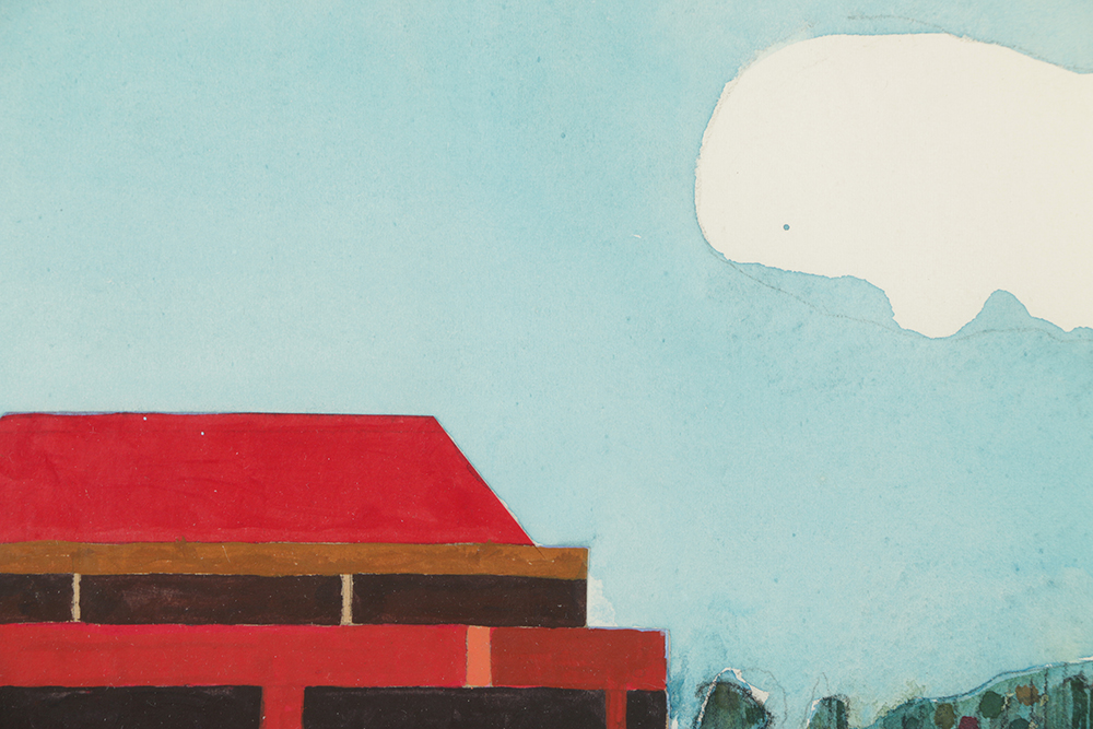 Robert Herrmann Watercolor Painting on Paper of Architectural Landscape