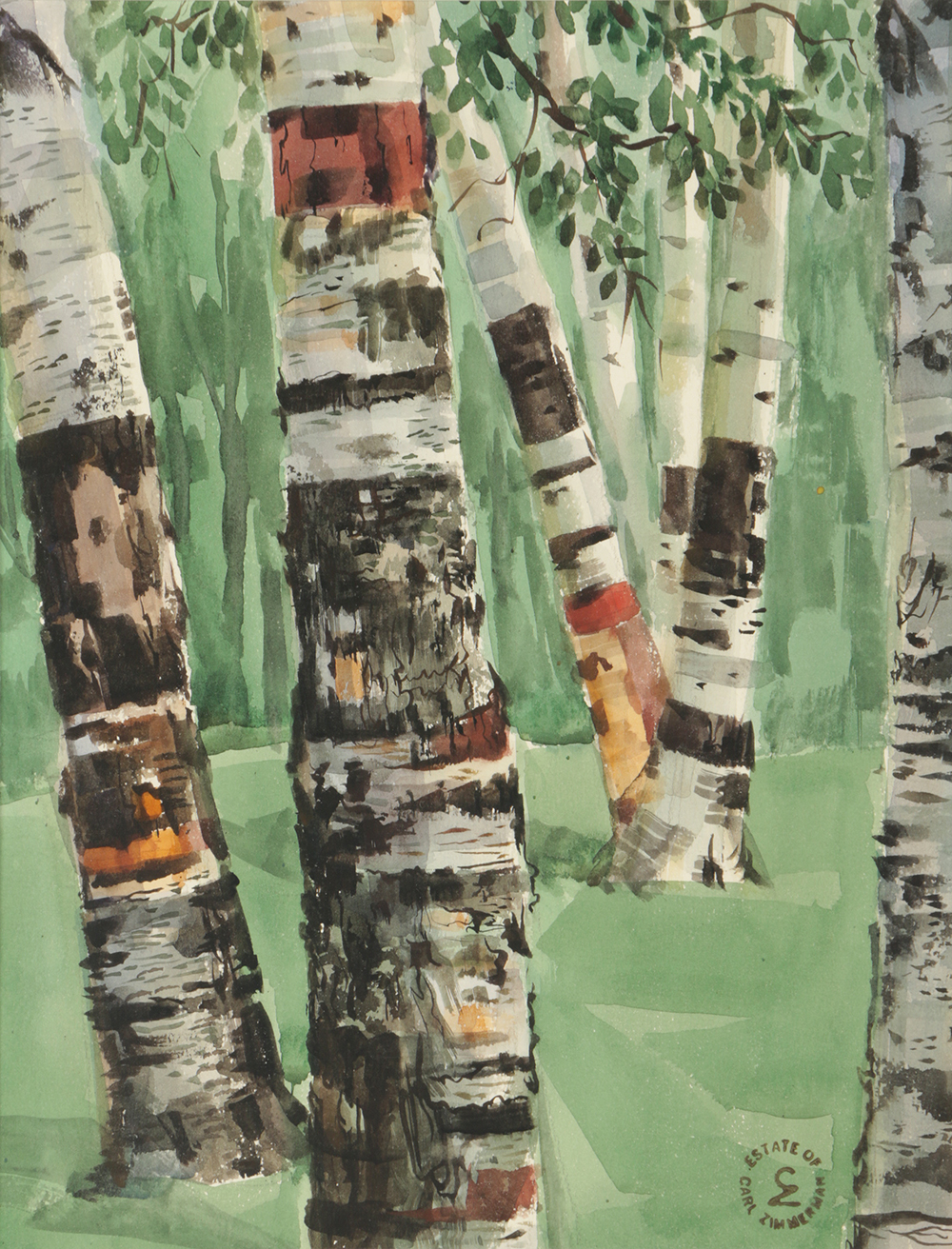 Carl Zimmerman Watercolor Painting on Paper of Forest Landscape