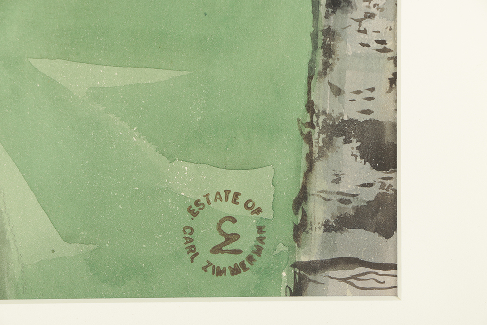 Carl Zimmerman Watercolor Painting on Paper of Forest Landscape