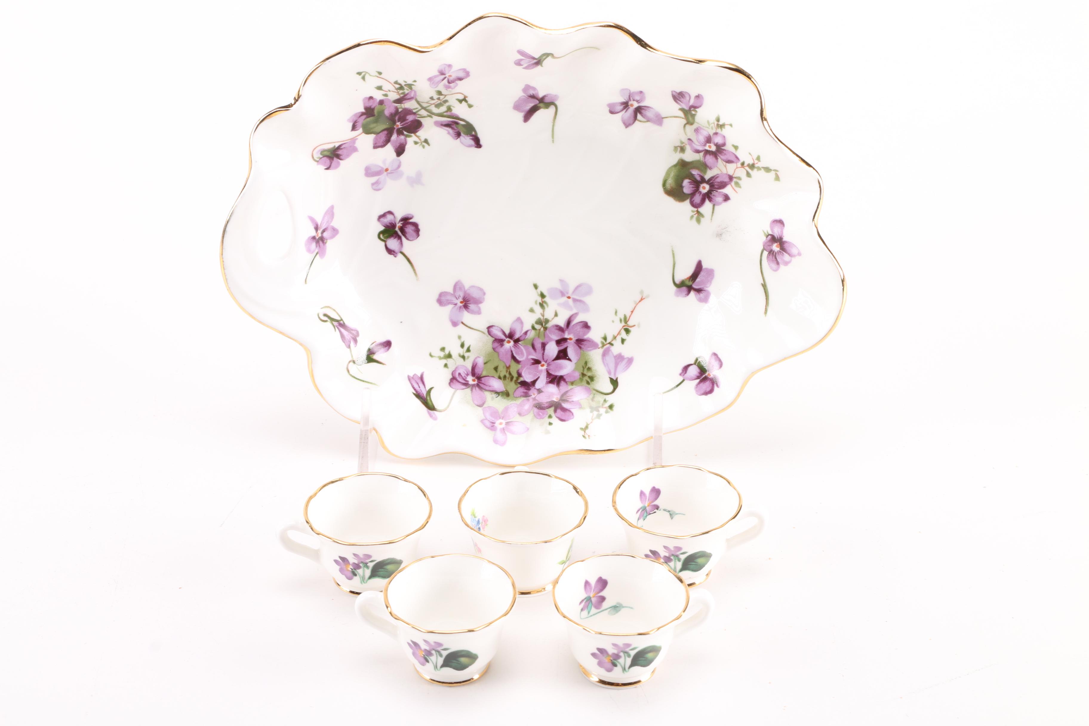 Hammersley "Victorian Violets" Bone China Platter and Oakley Teacups