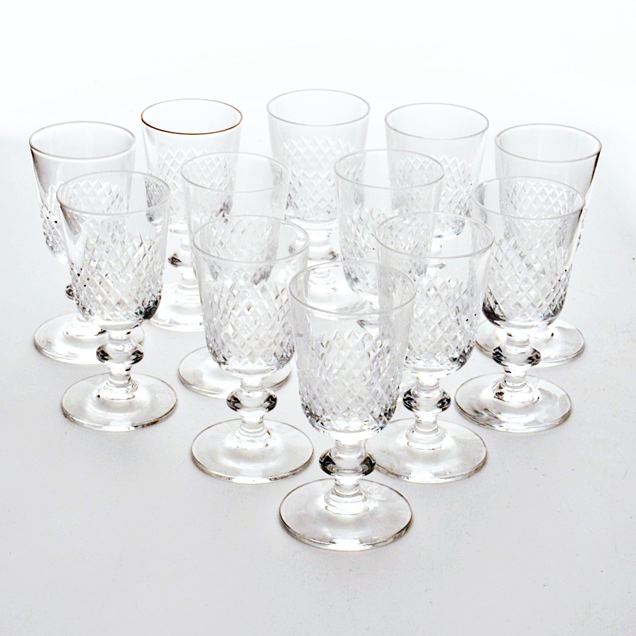 Set of Twelve Antique Quilted Crystal Aperitif Stemware