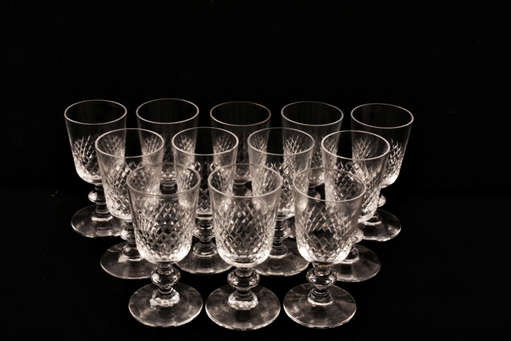 Set of Twelve Antique Quilted Crystal Aperitif Stemware