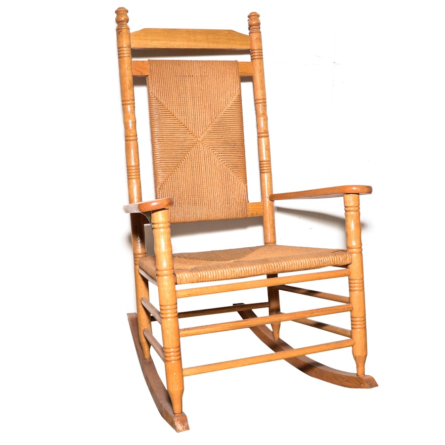Rocking Chair with Woven Rush Back and Seat