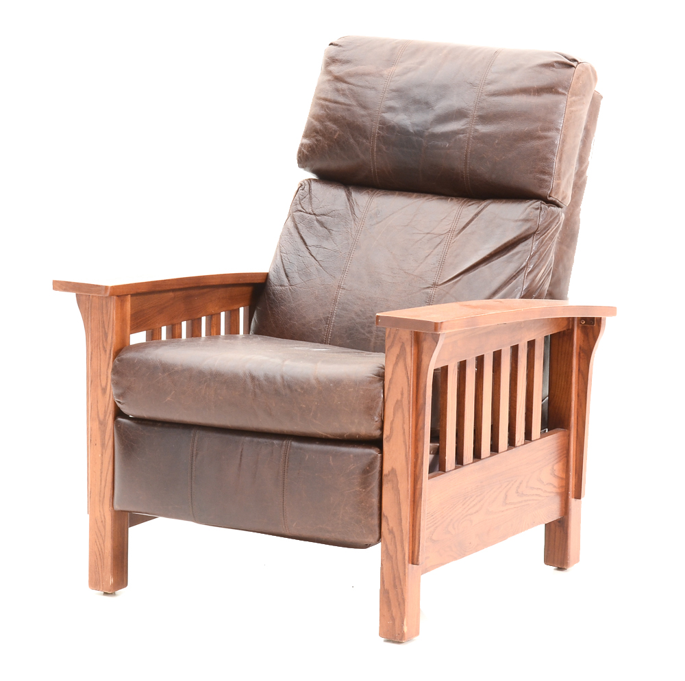 Mission Style Oak Chair with Leather Upholstery
