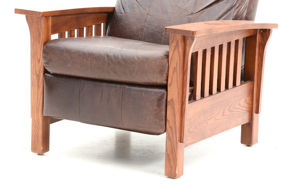 Mission Style Oak Chair with Leather Upholstery